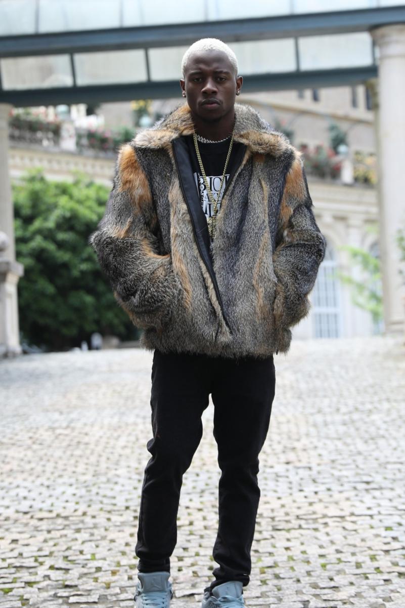 Men's Fox Fur Collar Fur Coat - Janefur