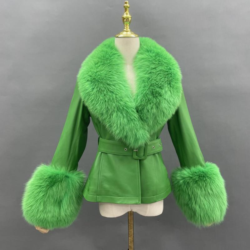 Fox Fur Collar Real Leather Women's New Fashion Jacket - Janefur