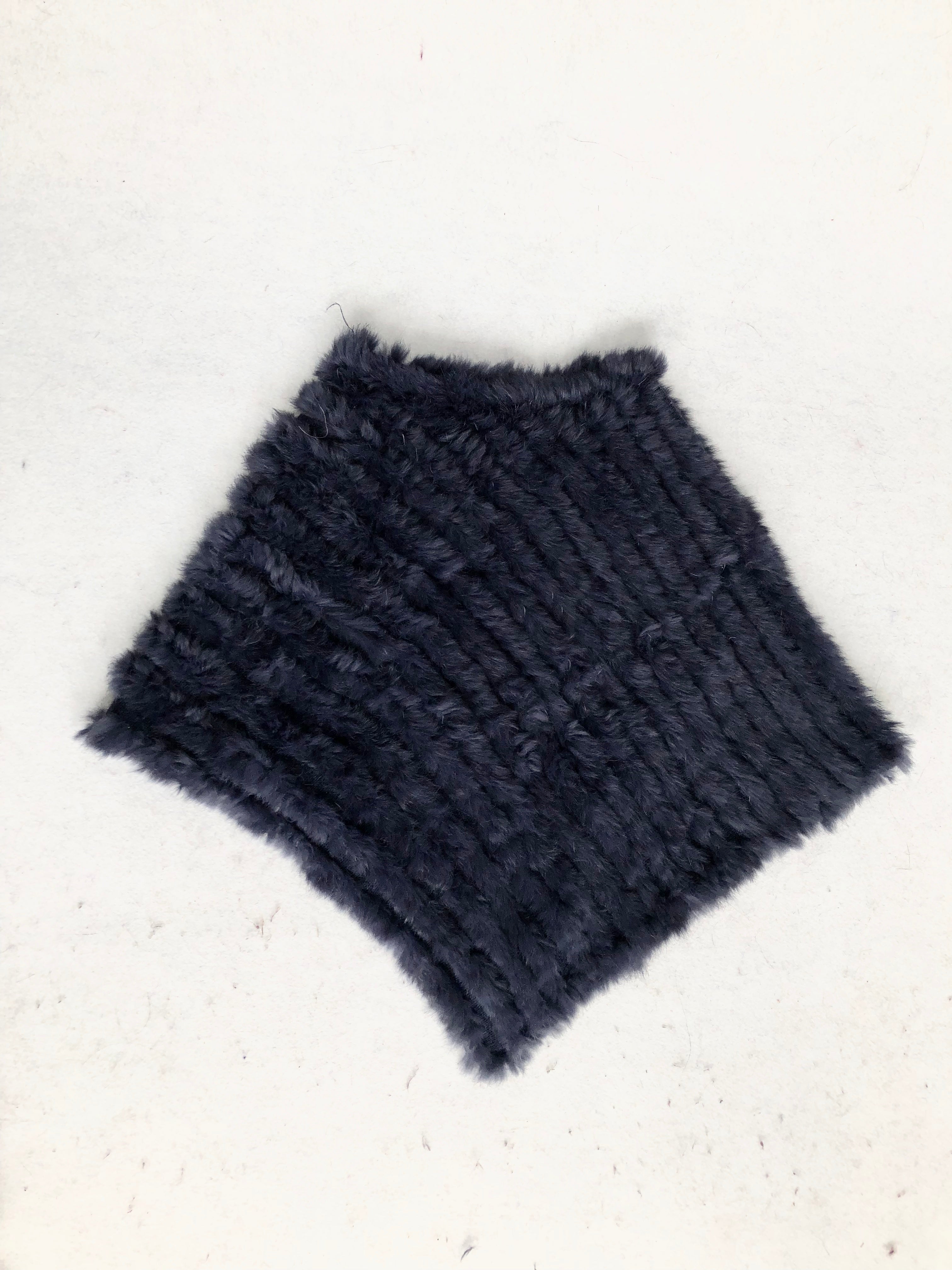 Women's Black & White Rabbit Fur Triangular Shawl - Luxe Winter Accessory