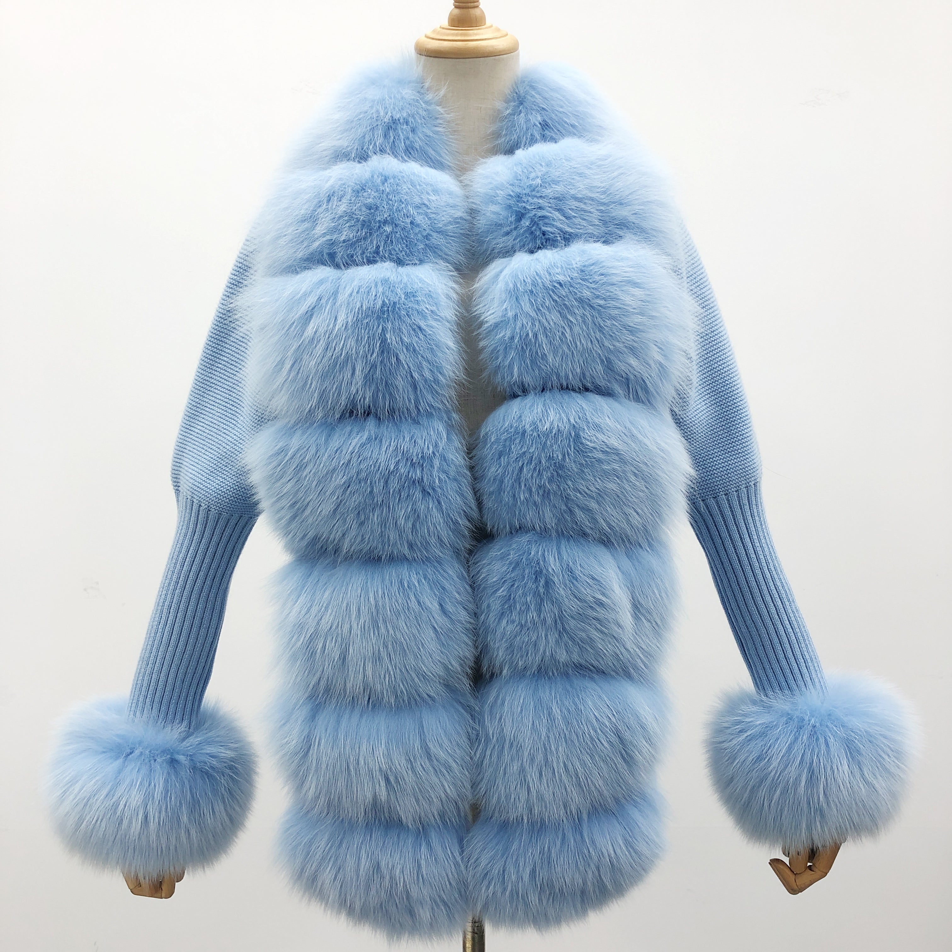Women's Fashion Cuff Lapel with Fox Fur Knit Cardigan - Janefur