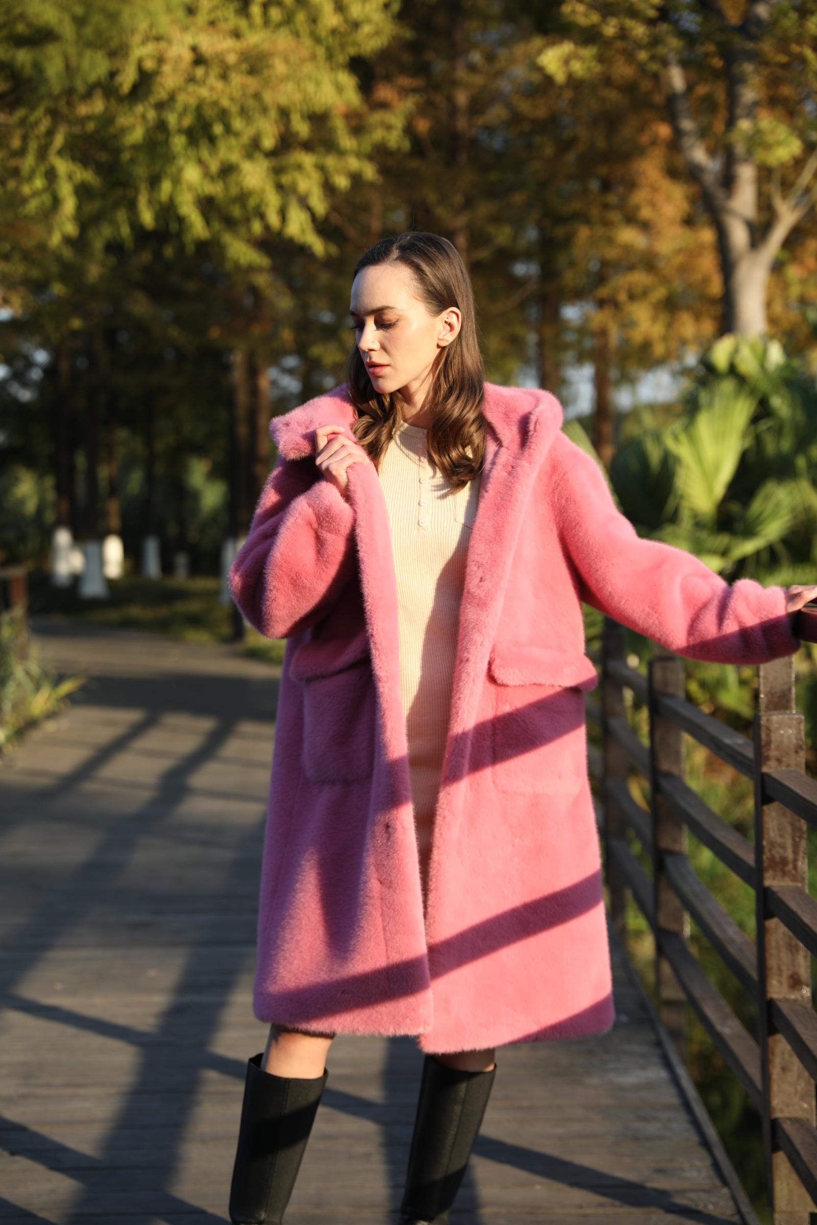 Women's Bear Ears Long Faux Mink Cute Warm Coat - Janefur