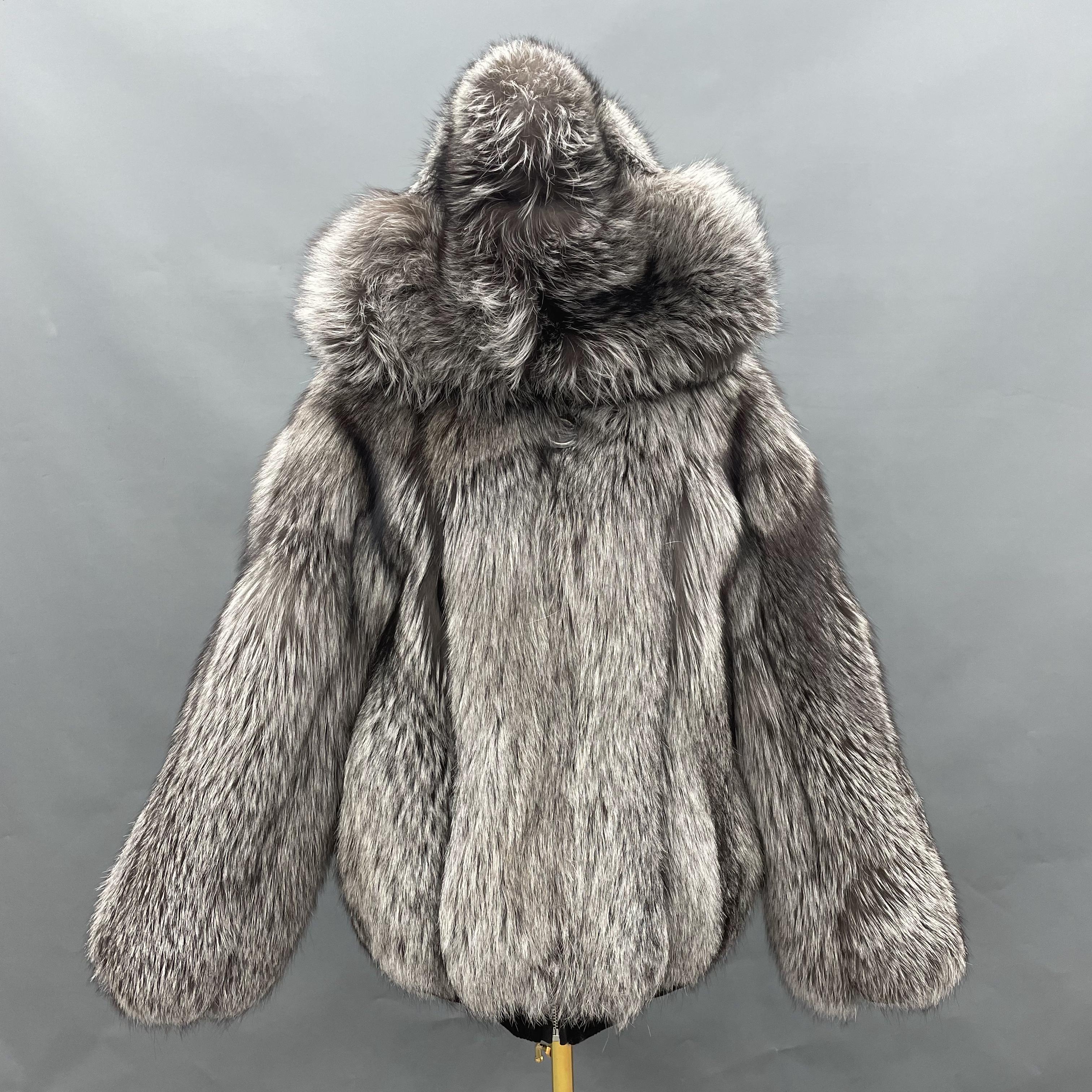 Coat With Ribbed Hem and Cuffs Hooded Made Of Fox Fur - Janefur