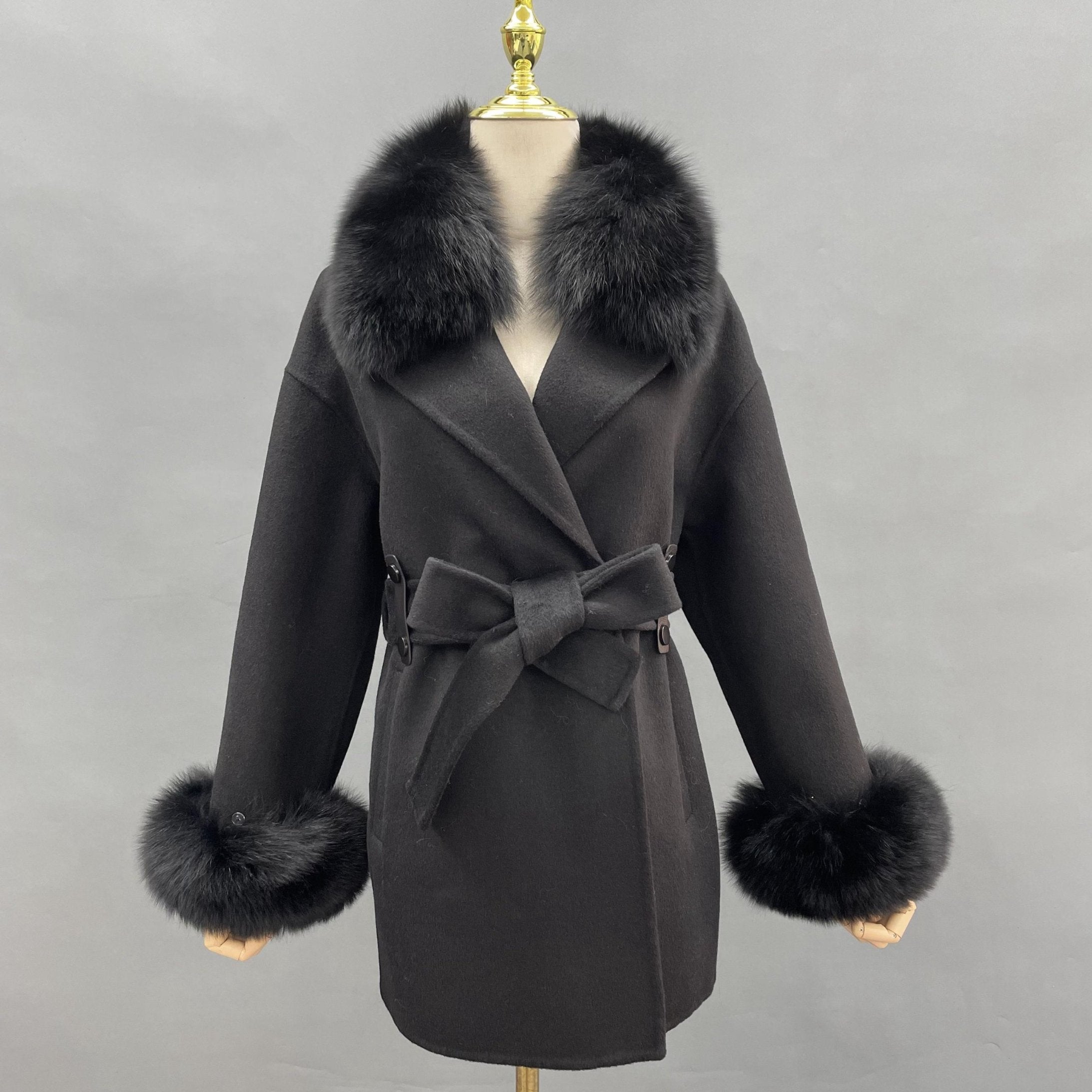 Trendy New Style Fox Fur Collar Short Cashmere Coat For Women - Janefur