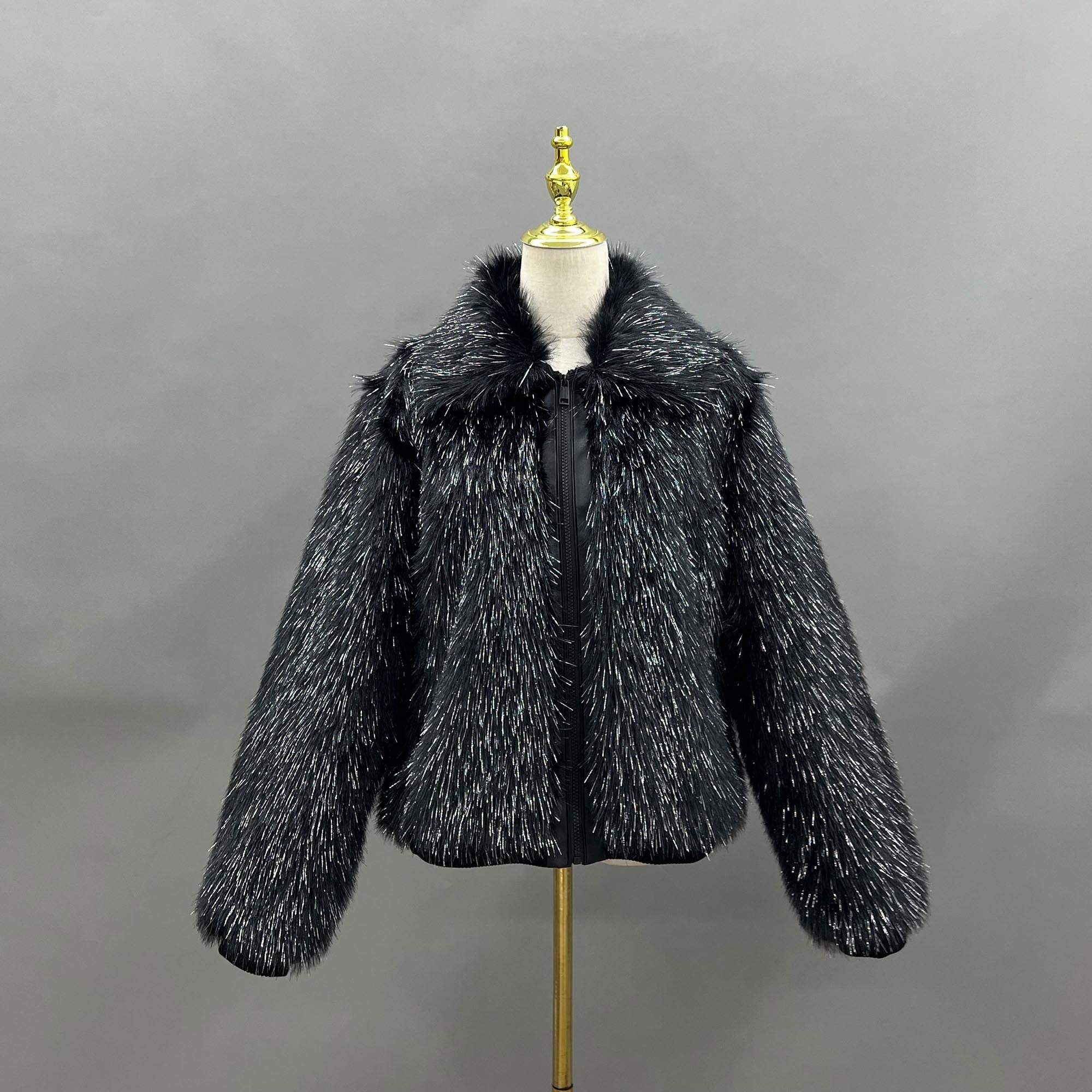 Janefur Lapel Zipper Womens Short Gorgeous Pink Faux Fur Jacket - Janefur
