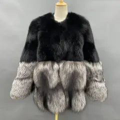 Winter Women's Luxury Premium Spliced Silver Fox Real Fur Coat - Janefur
