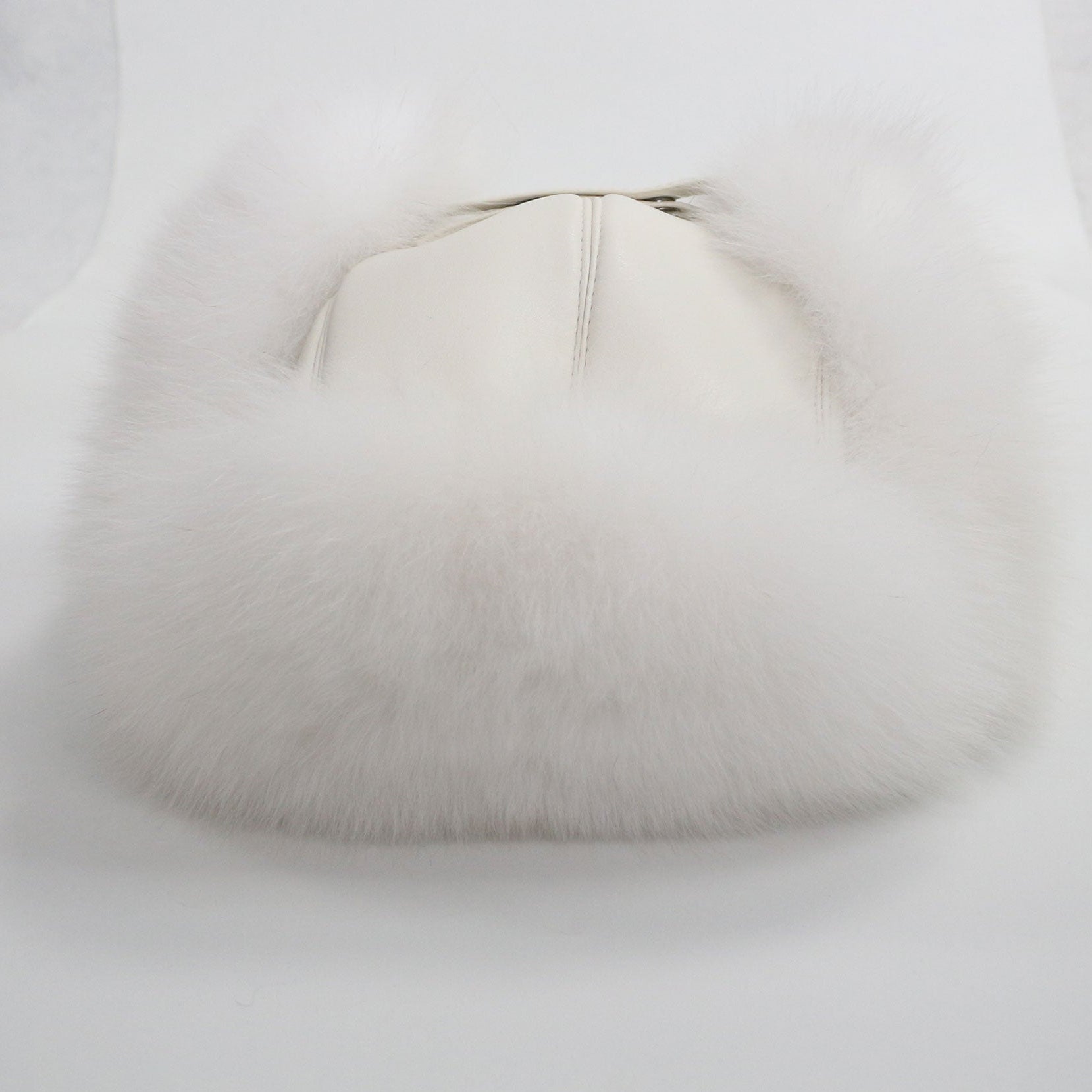 Janefur Warm Fox Fur Hats with Buckle Design White