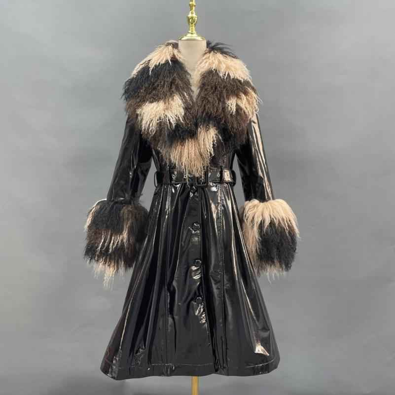 Over The Knee Real Sheepskin Coat Casual Windbreaker Women Trench Leather Coat - Janefur