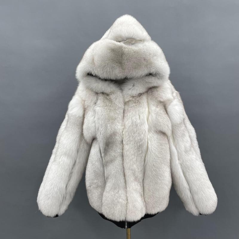 Men's Fashion Design Fox Leather Jacket Hood Casual Style Coat - Janefur