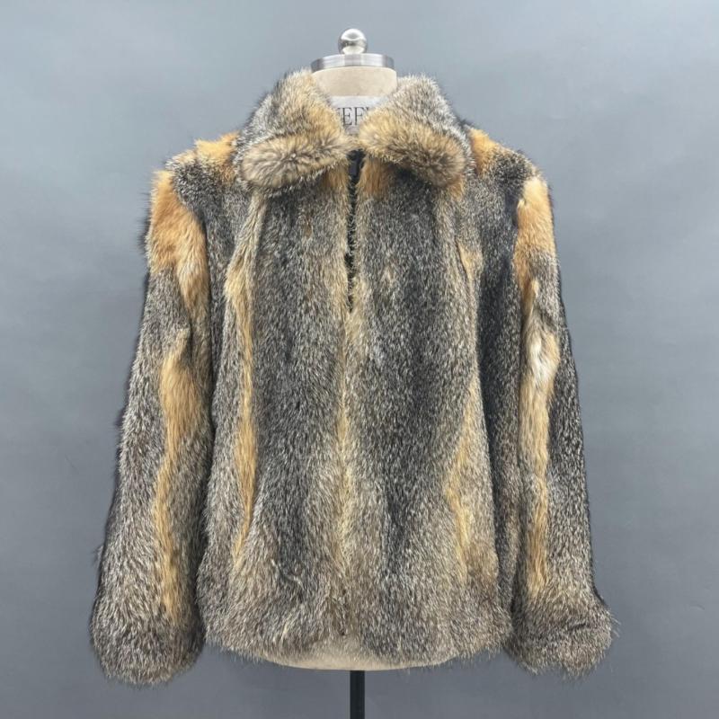 Men's Fox Fur Collar Fur Coat - Janefur