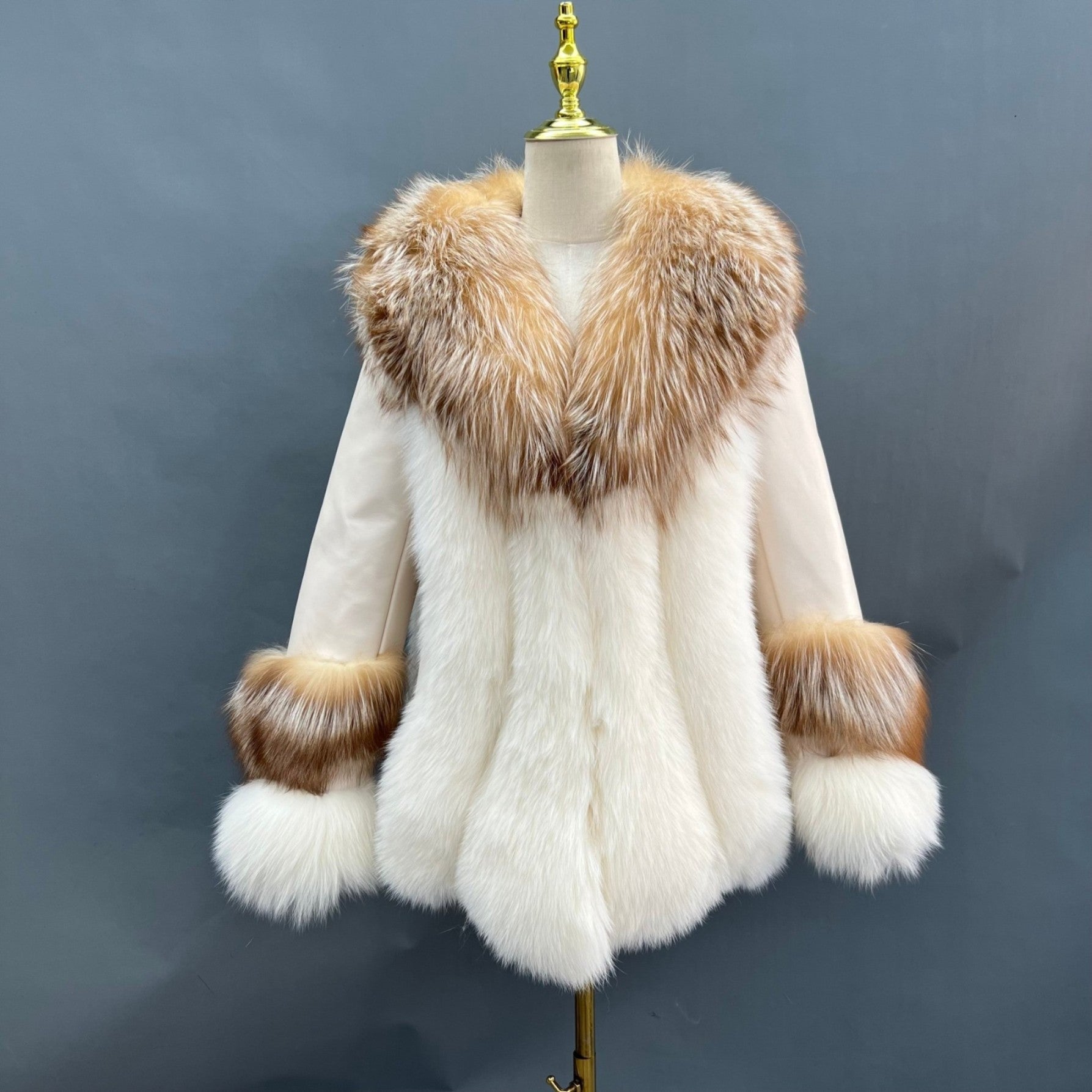 New Silver Fox Collar Patchwork Down Jacket - Janefur