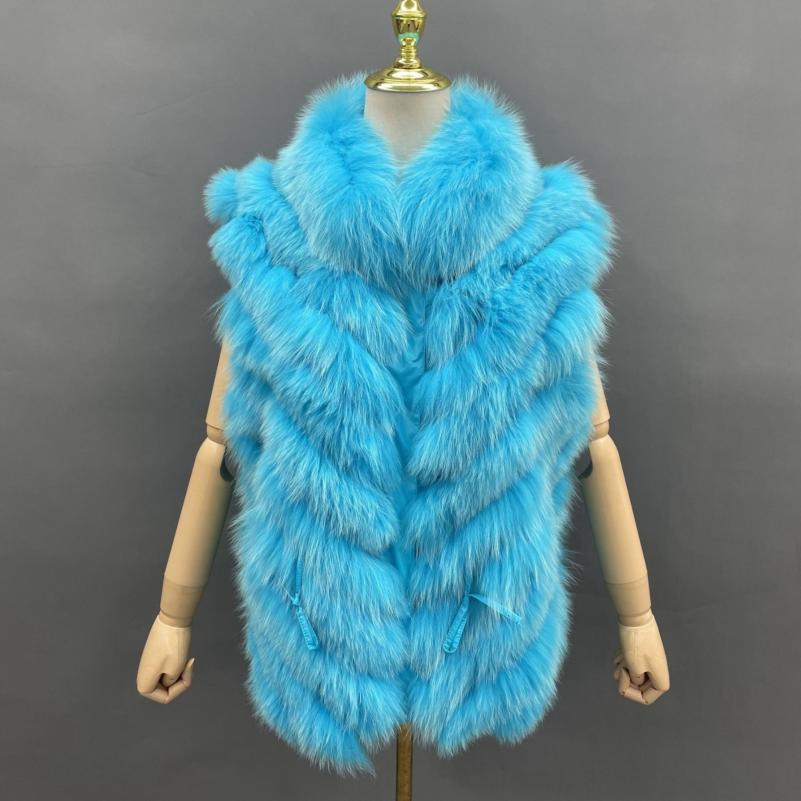 Double-Sided Fox Fur Diagonal Stripe Vest - Janefur