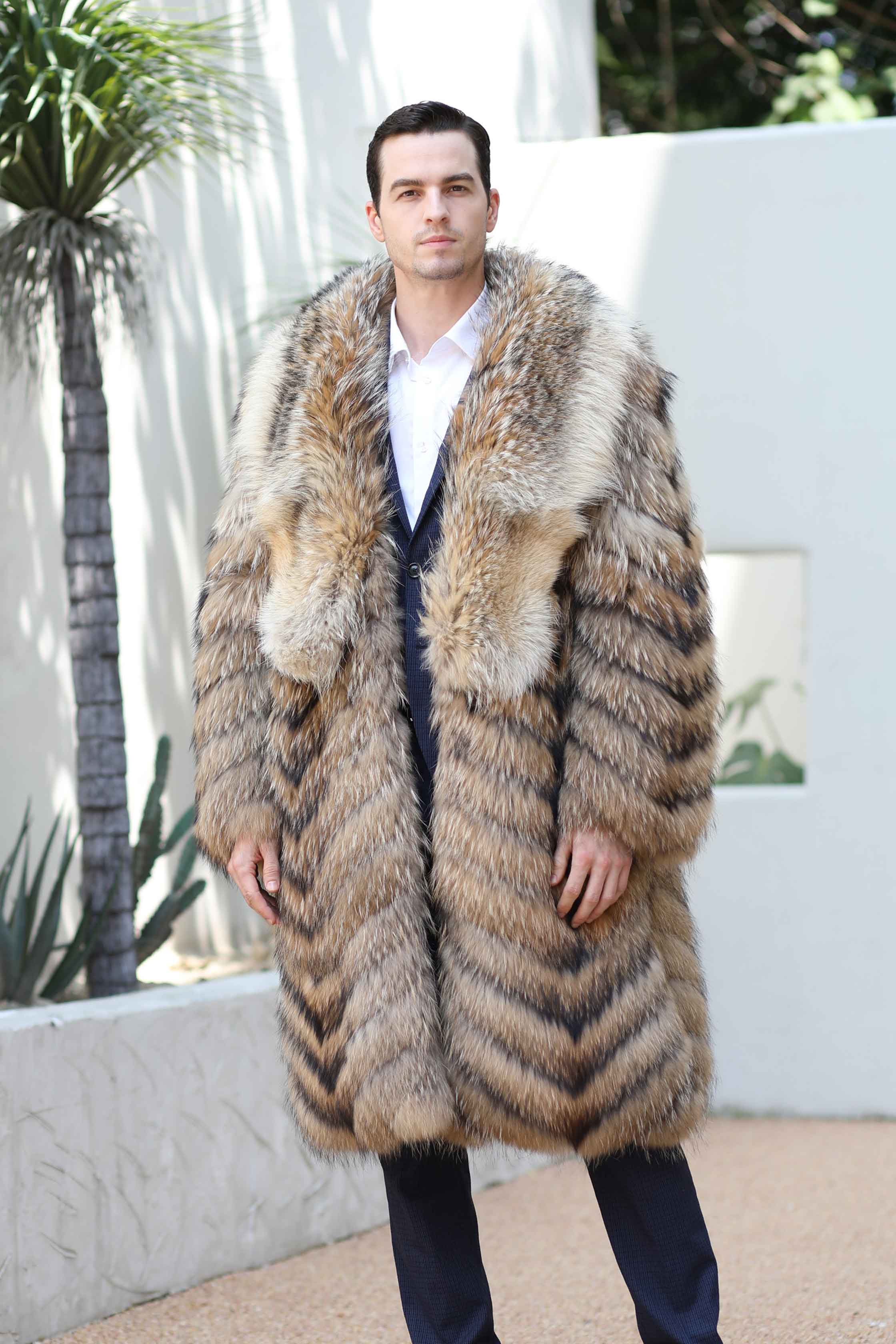 Big Wolf Fur Collar Luxury Winter Natural Raccoon Fur Long Coat - Janefur