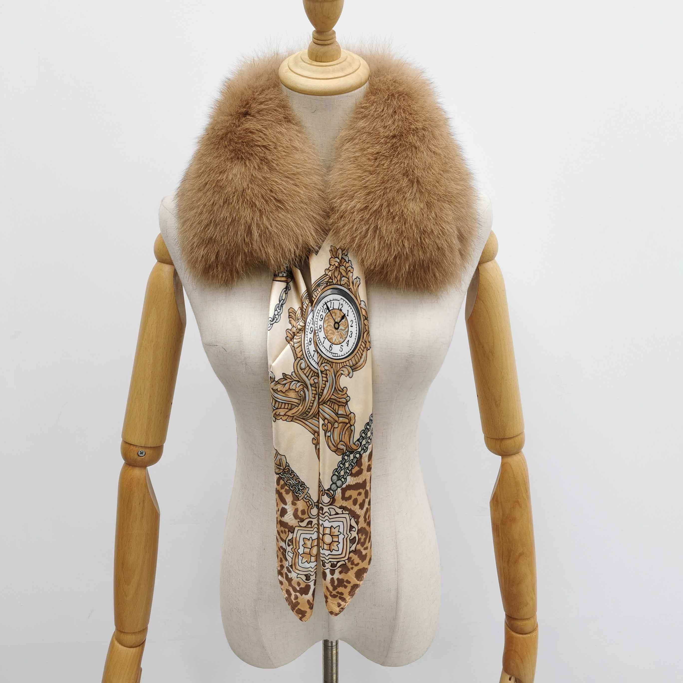 Women's Luxurious Fox Fur Small Square Collar with Printed Silk Scarf - Fashion Accessory 10#Camel F