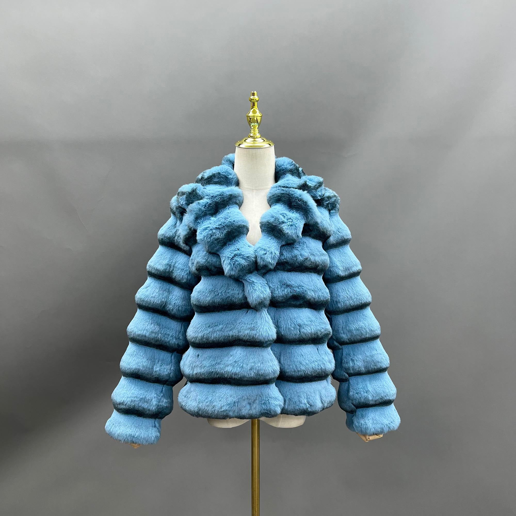 Eco Friendly Wool Faux Fur Coat Women's Stylish Notched Collar Chinchilla Pattern Short Jacket - Janefur