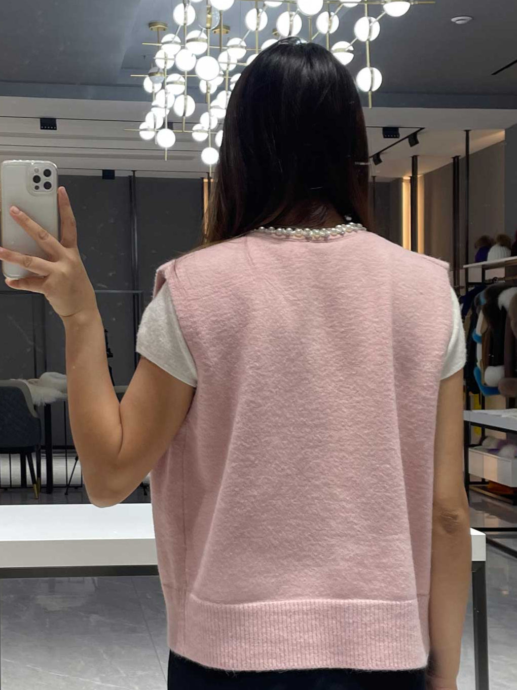 Janefur Womens Knitted Sleeveless Vest Neckline Pearl Decoration Fashion Vest