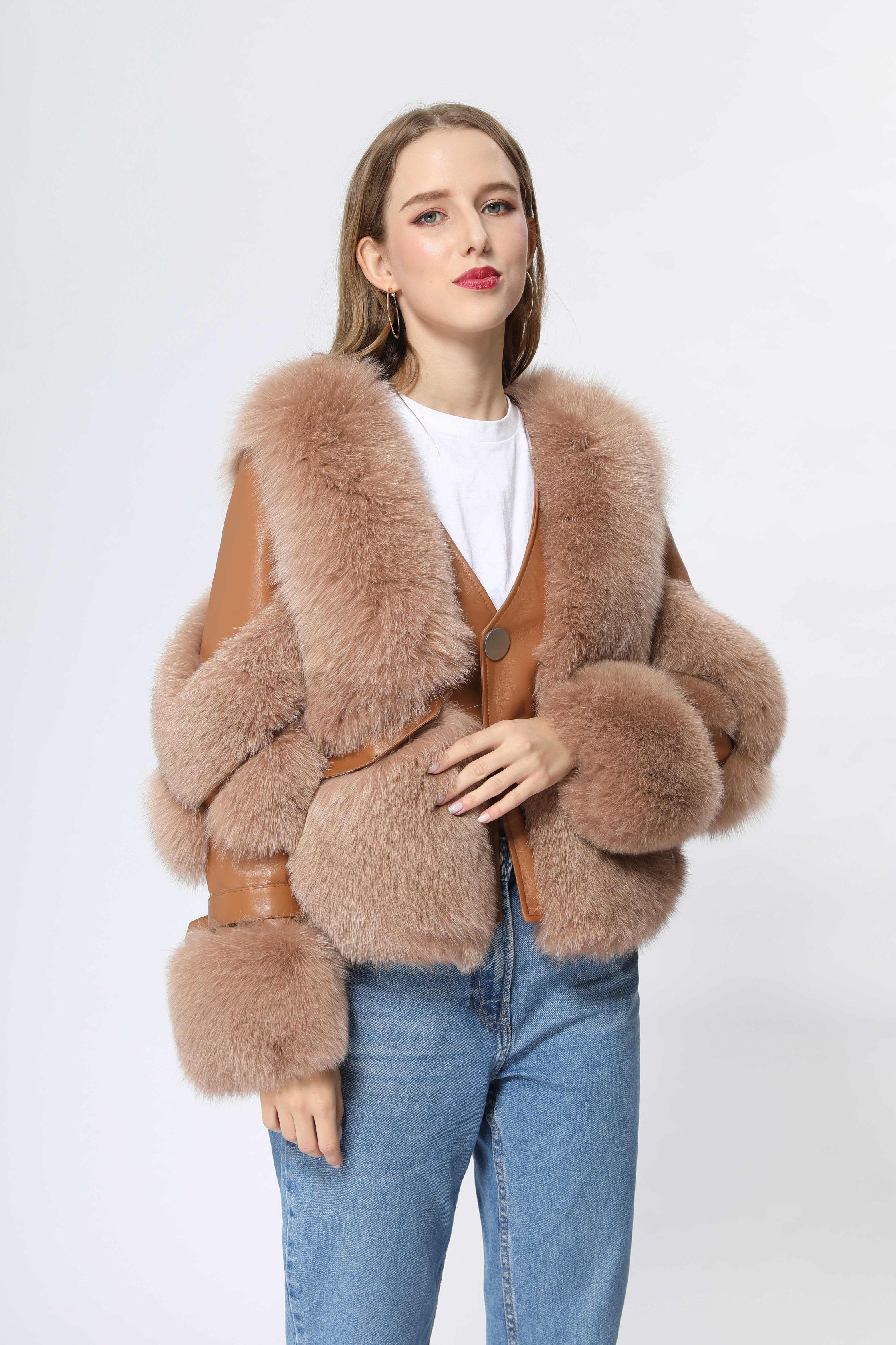 Short Style One Button Women's Real Fox Fur Fashion Jacket - Janefur
