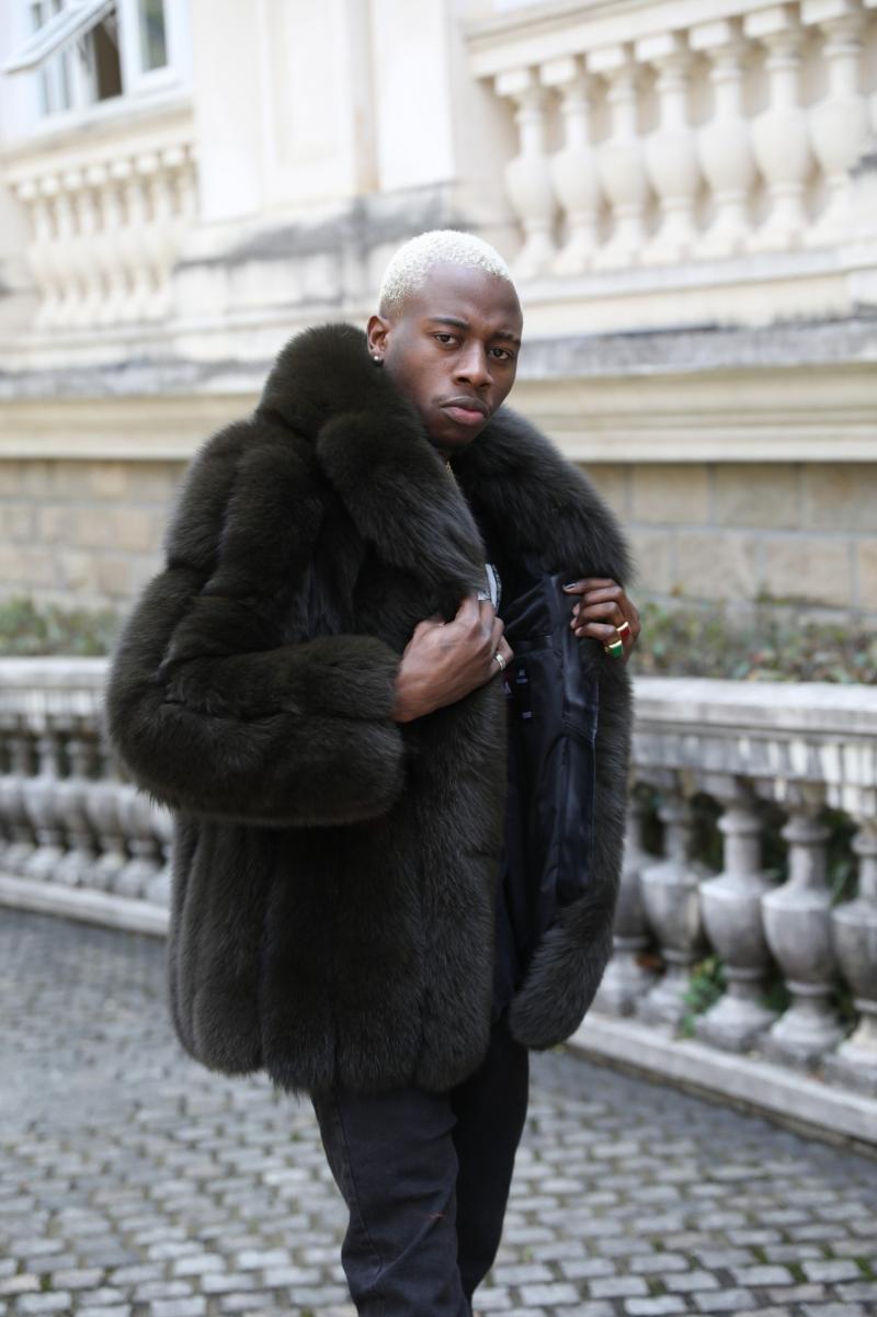Men's Vertical Stripe Blue Fox Fur Jacket - Janefur