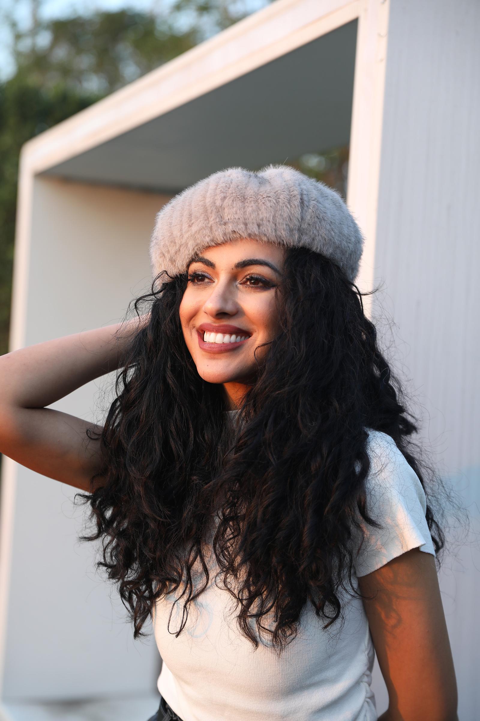 Women's Fashion Eco-Friendly Fur Striped Pumpkin Beret - Janefur