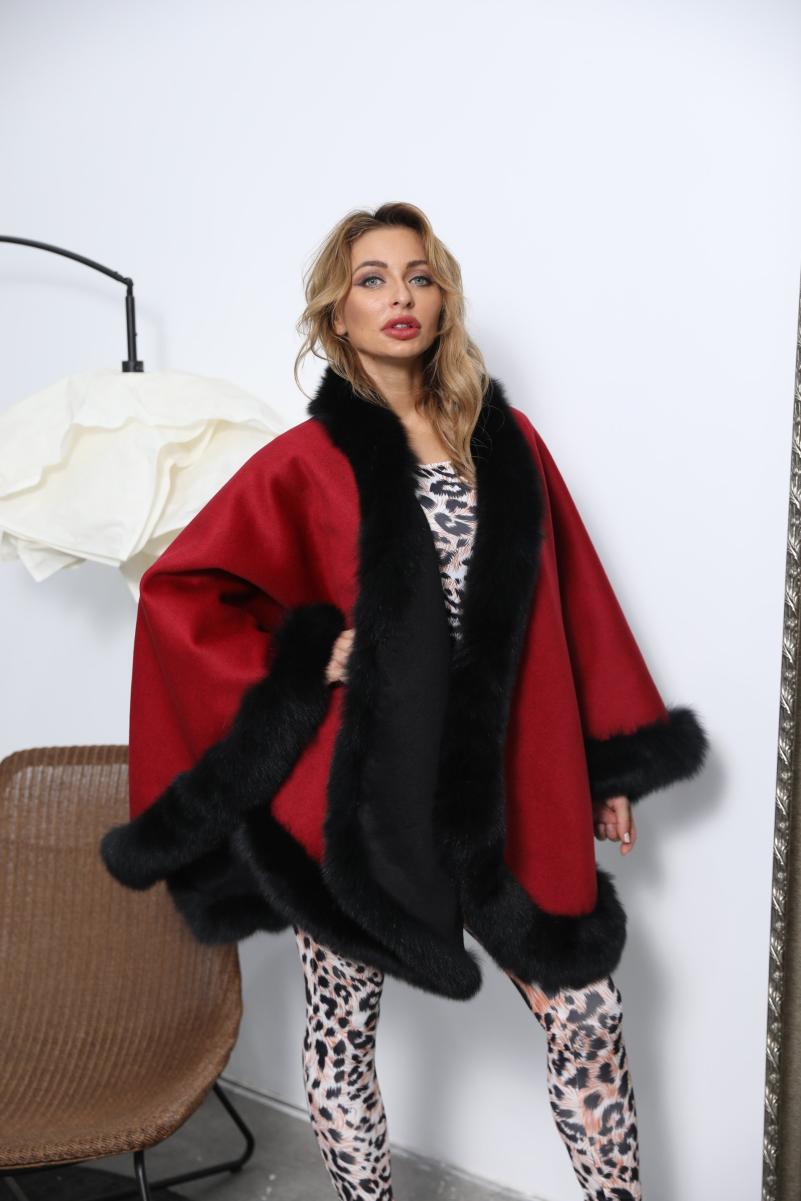 Fox Fur Placket Cashmere Shawl - Janefur