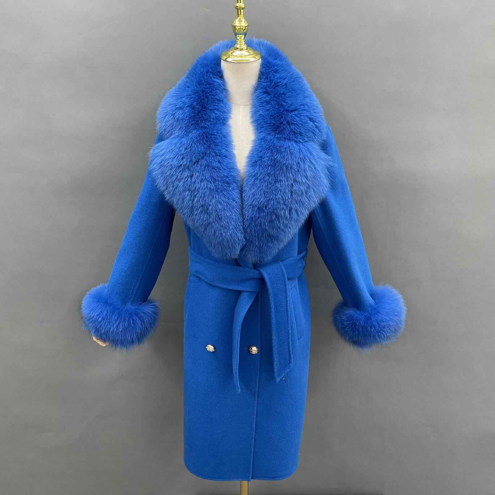 Suit Collar Double-faced Wool Fashion Coat Women's Long Cashmere Coat - Janefur