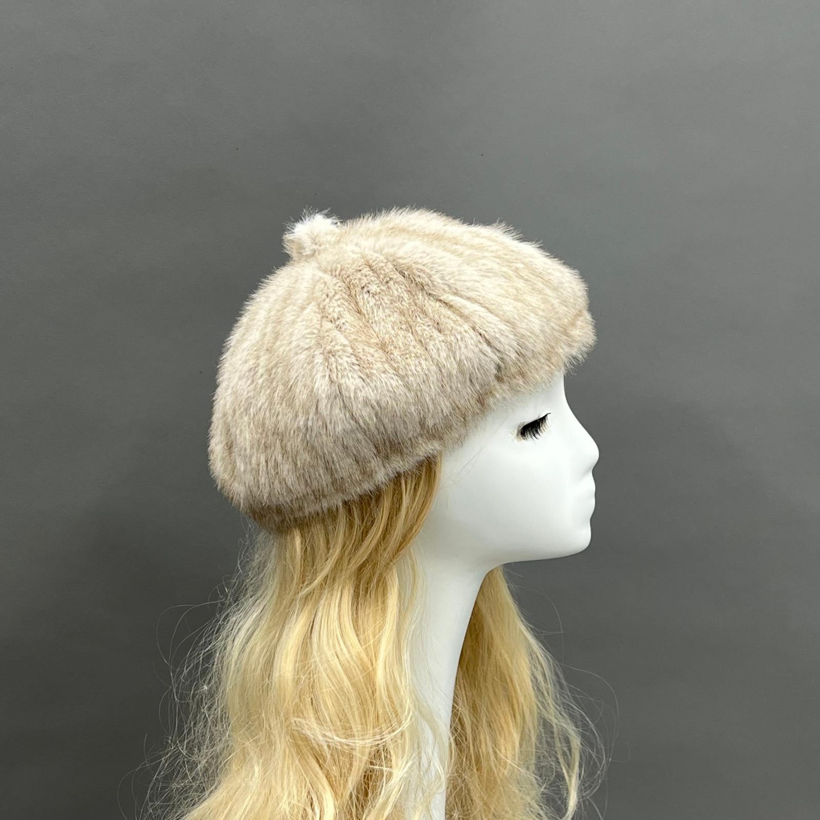 Women's Fashion Eco-Friendly Fur Striped Pumpkin Beret - Janefur