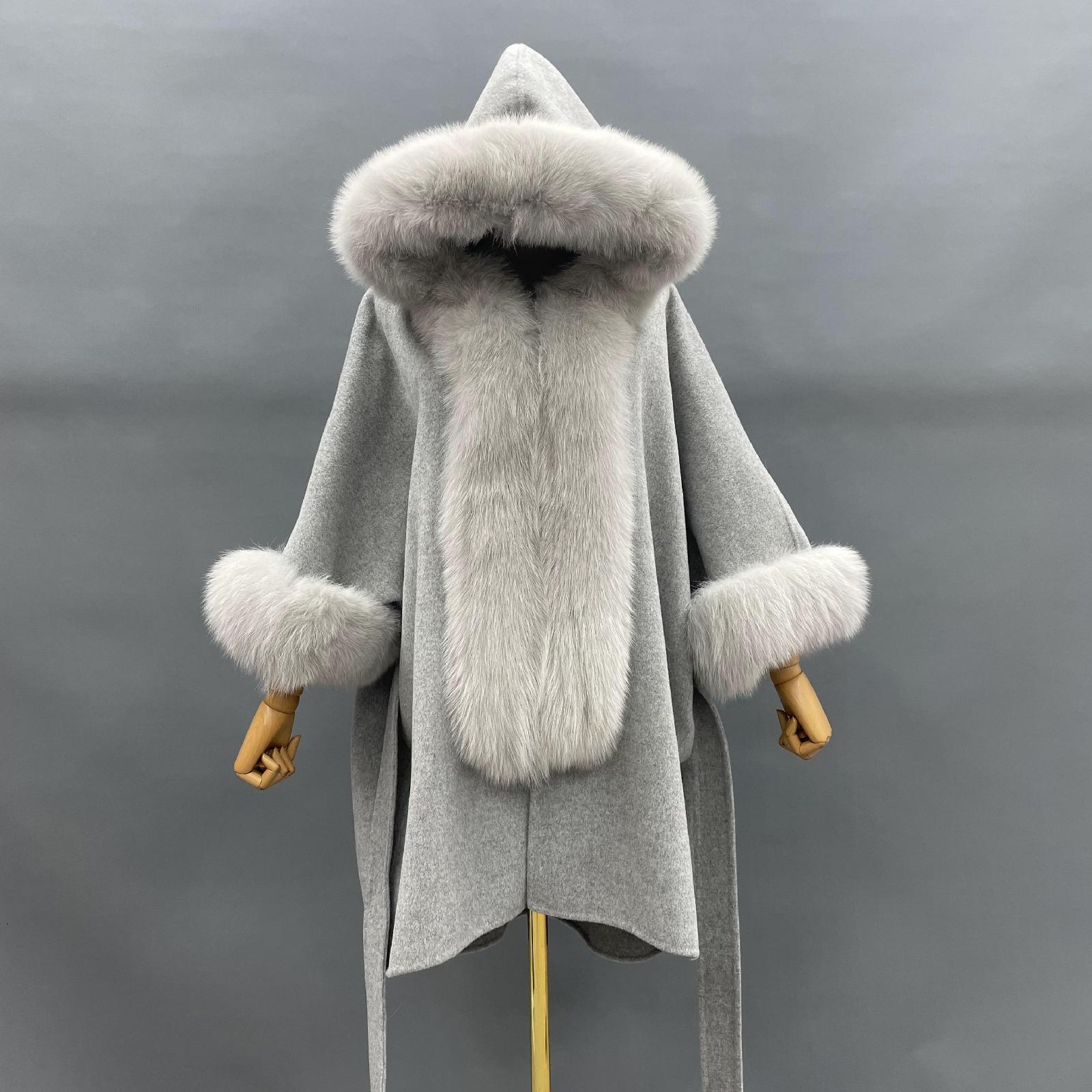 Wool Double-faced Coat with Fur Lapel Women's Casual Coat Cashmere Outerwear - Janefur