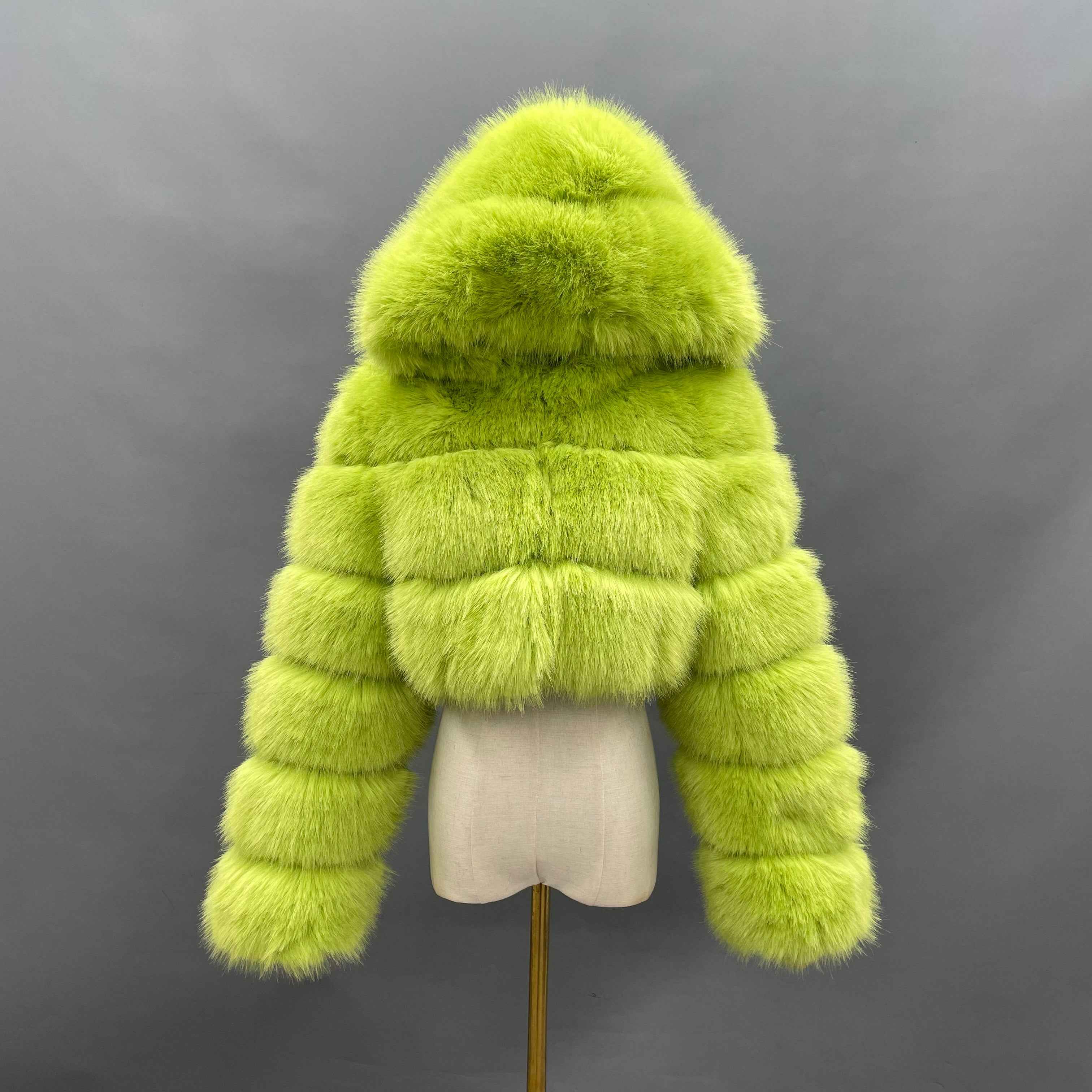 Three - Panel Faux Fur Cropped Hooded Coat