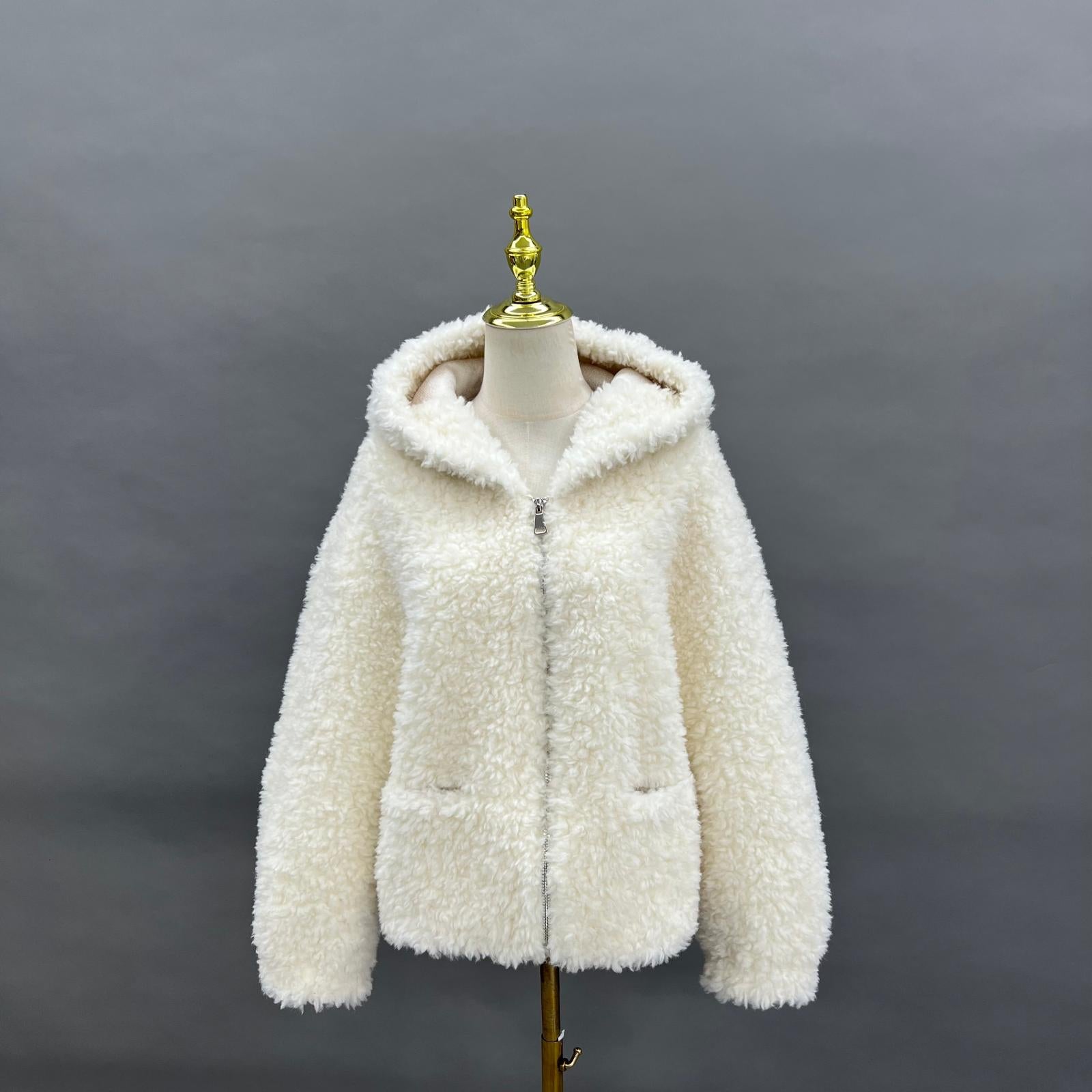 Faux Shearling Outerwear Coat Women's Elegant Hooded Faux Shearling Jacket - Janefur