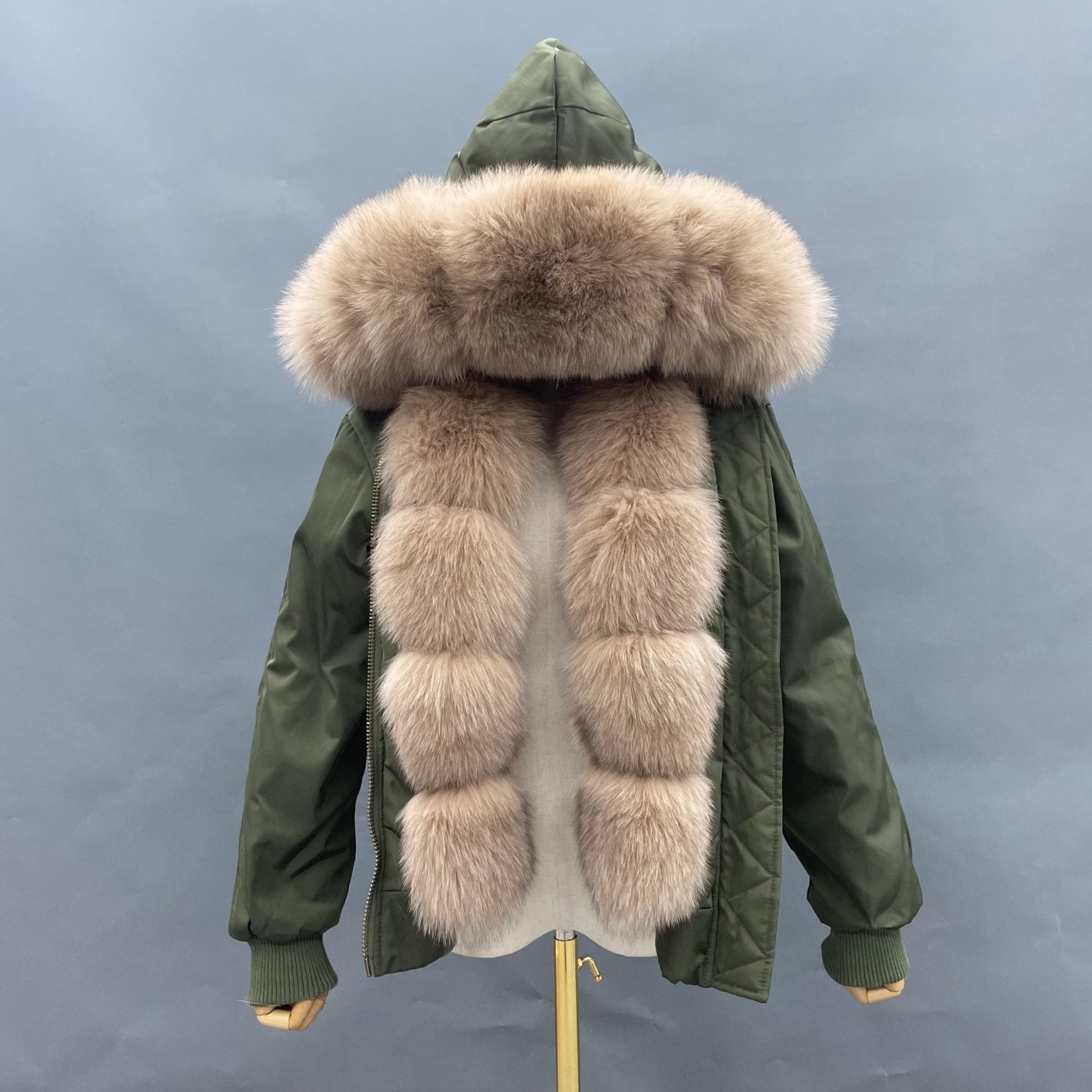 Women's New Autumn and Winter Fashion Fox Fur Placket Parka - Janefur