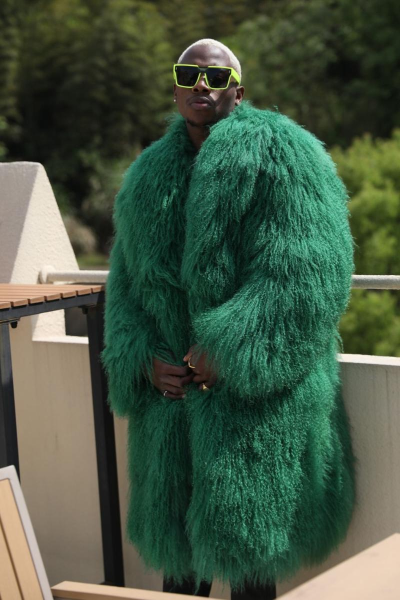 100cm Green Collar Trench Coat Made of Merino Wool - Janefur