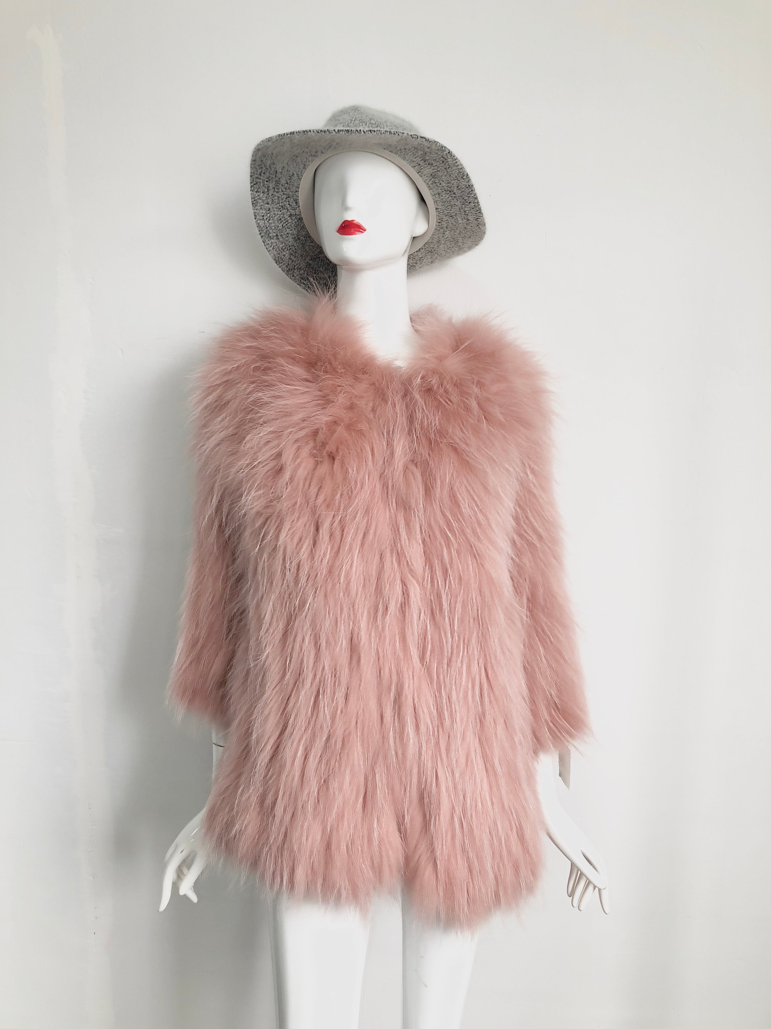 Women's Knitted Raccoon Dog Fur Mid-Length Coat - Luxurious Winter Outerwear