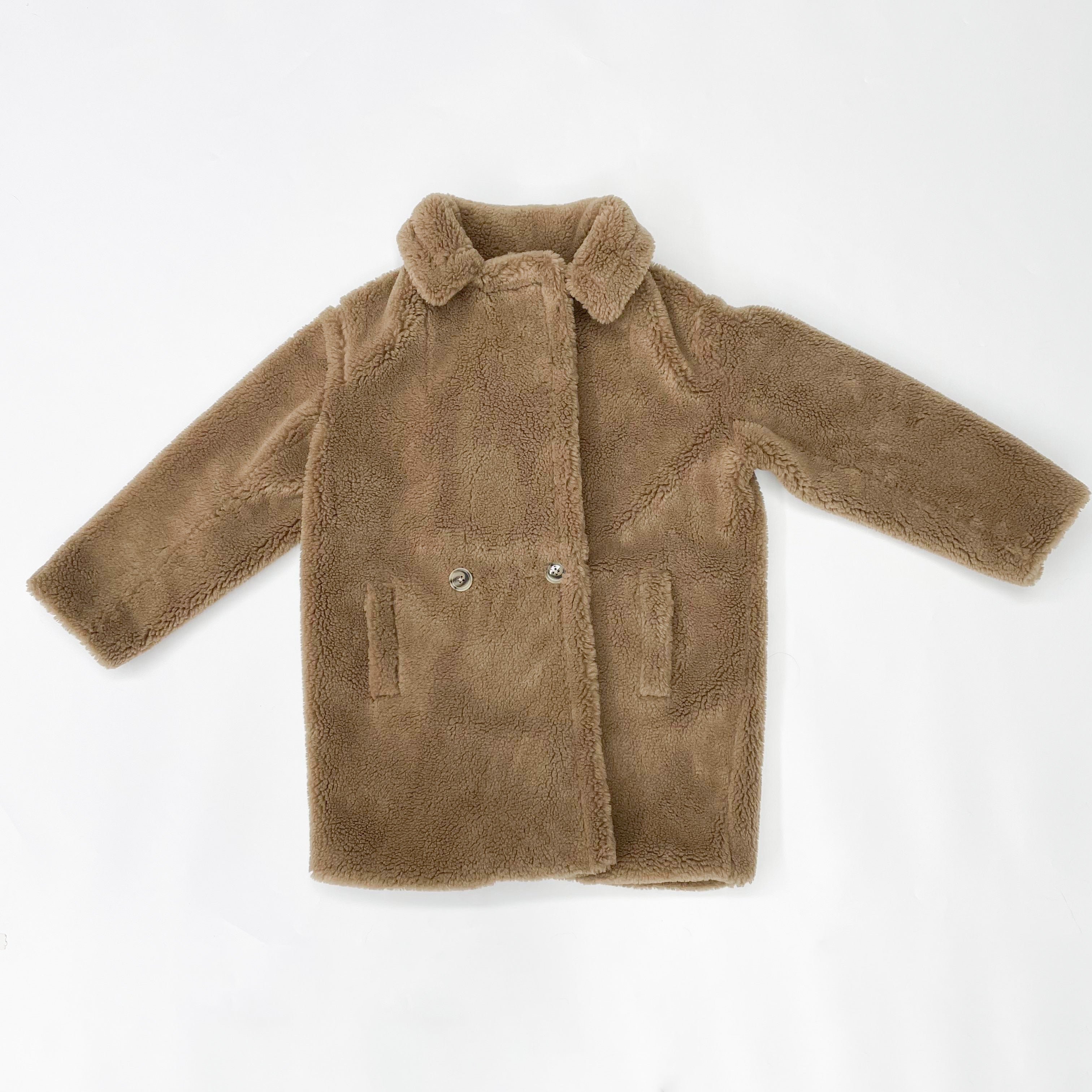 Women's Teddy Fleece Mid-Length Coat with Double-Breasted Notched Lapel - Luxe Winter Outerwear