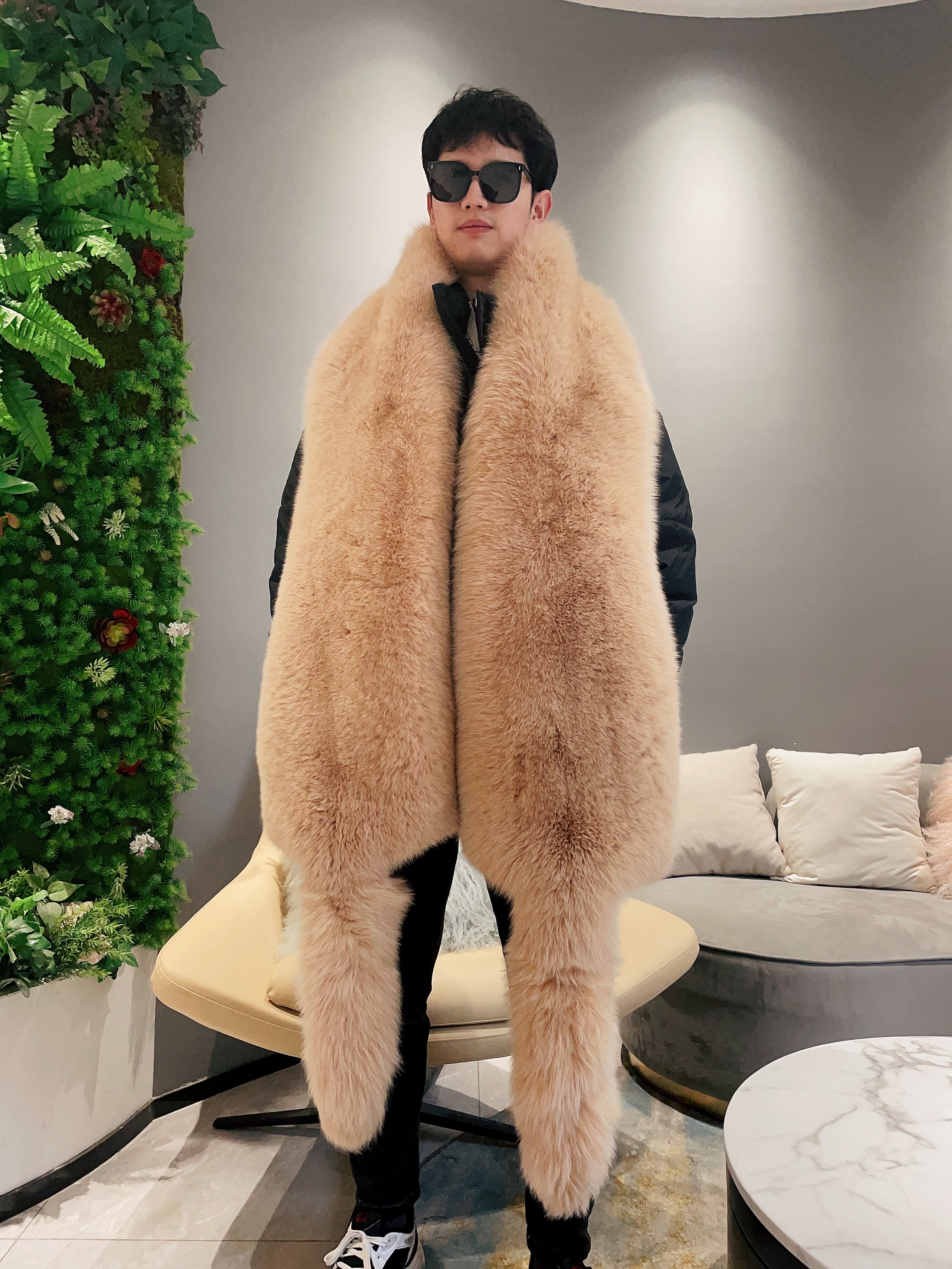 Missjanefur Fashion Symmetrical Fox Tail Fur Scarf Two-cambel