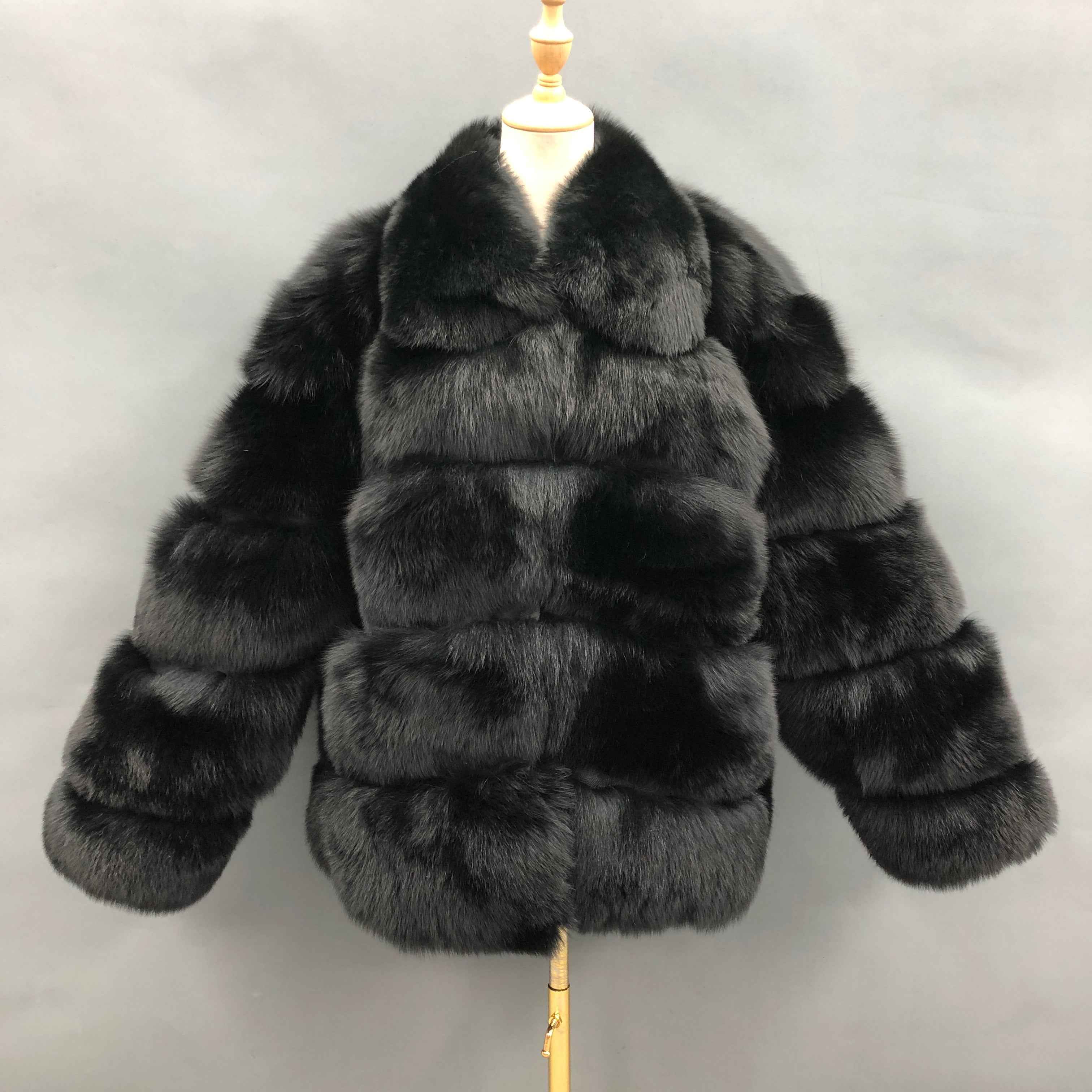 Men's Luxurious 5-Panel Fox Fur Coat with Notched Collar - High-End Winter Outerwear 3#Black