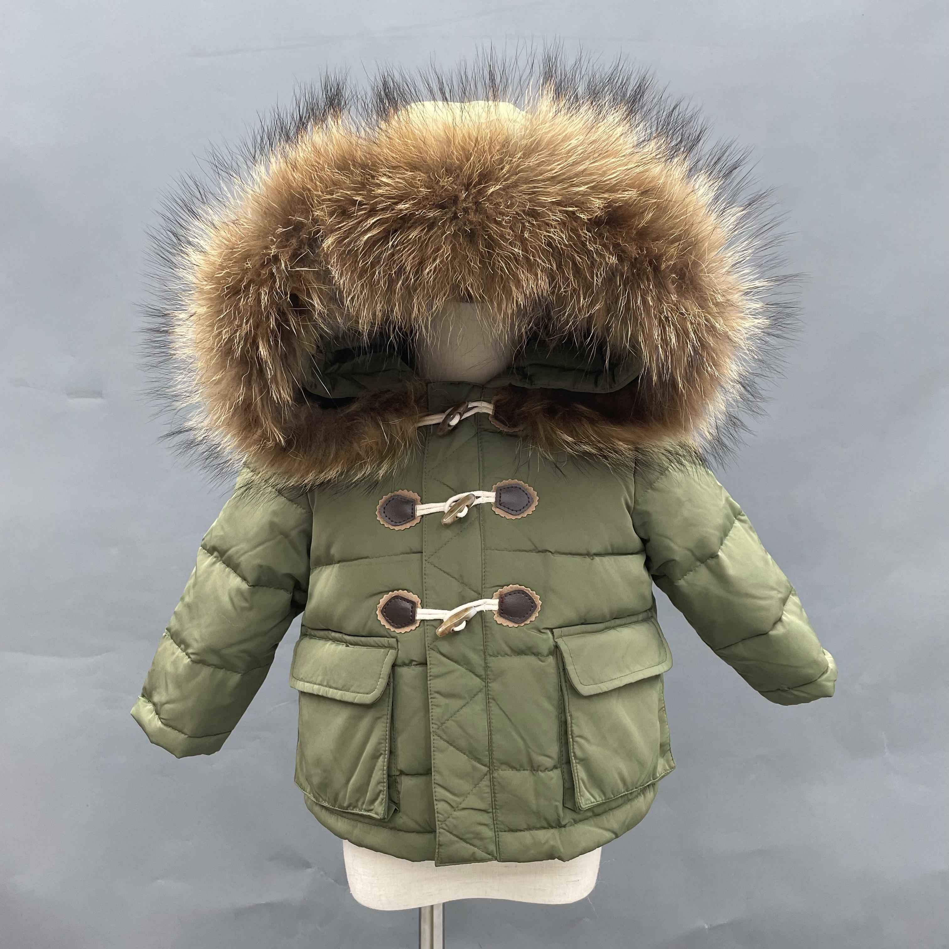 Down Raccoon Fur Hood Kid's Coat Winter Kids Mid-length Clothing Jacket
