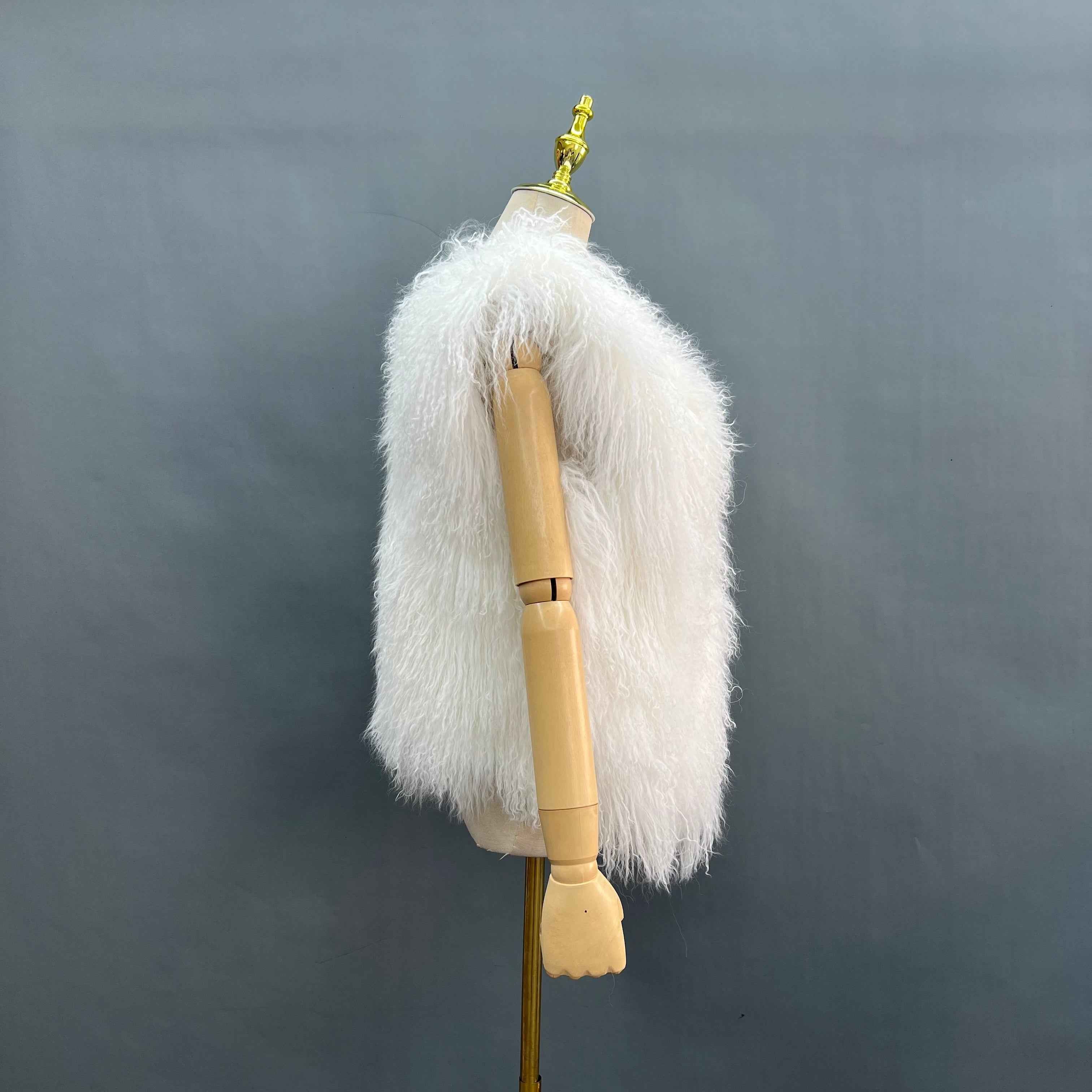 Women's  Tibetan Lamb Wool Vest - Short Fuzzy Luxury Fur Gilet for Winter Fashion