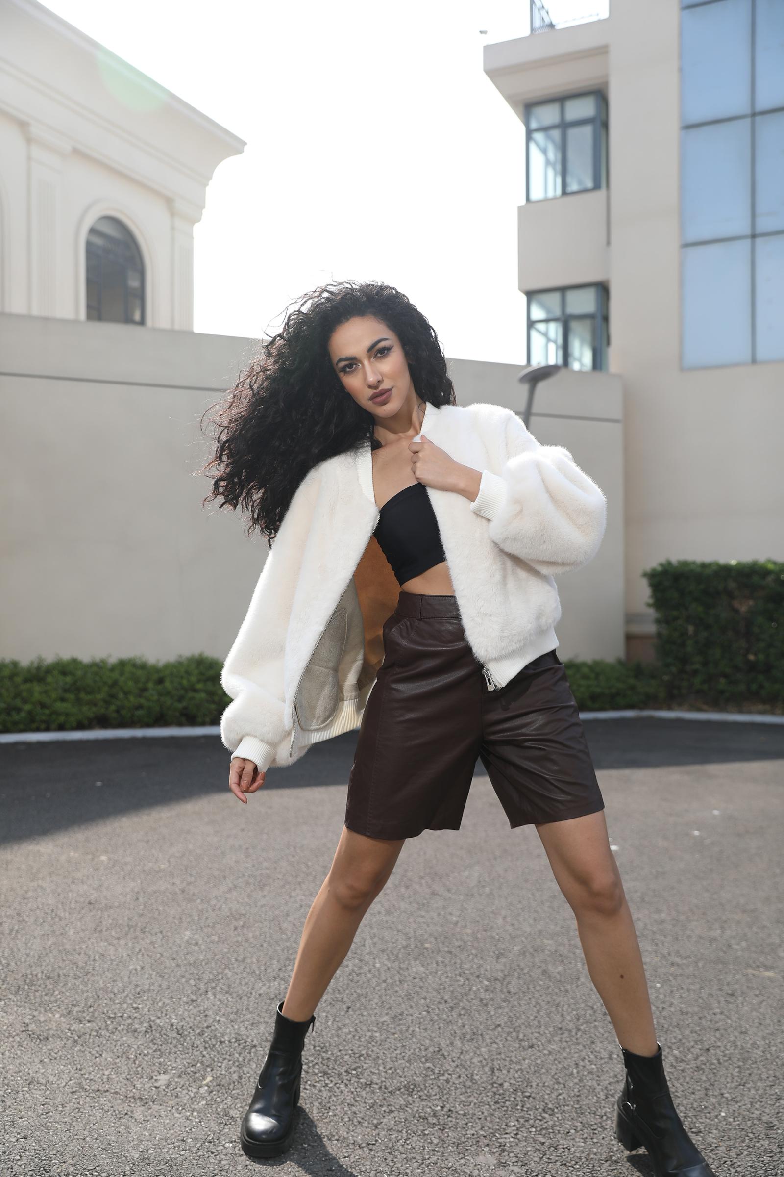 Eco-Friendly Faux Mink Fur Women's Fashion Ribbed Cuff Short Jacket - Janefur