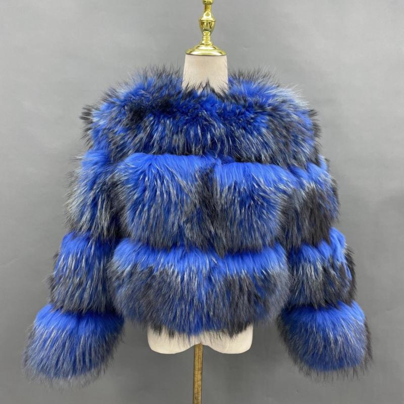 Winter Fashion Fluffy Natural Raccoon Fur Ladies Short Coat - Janefur