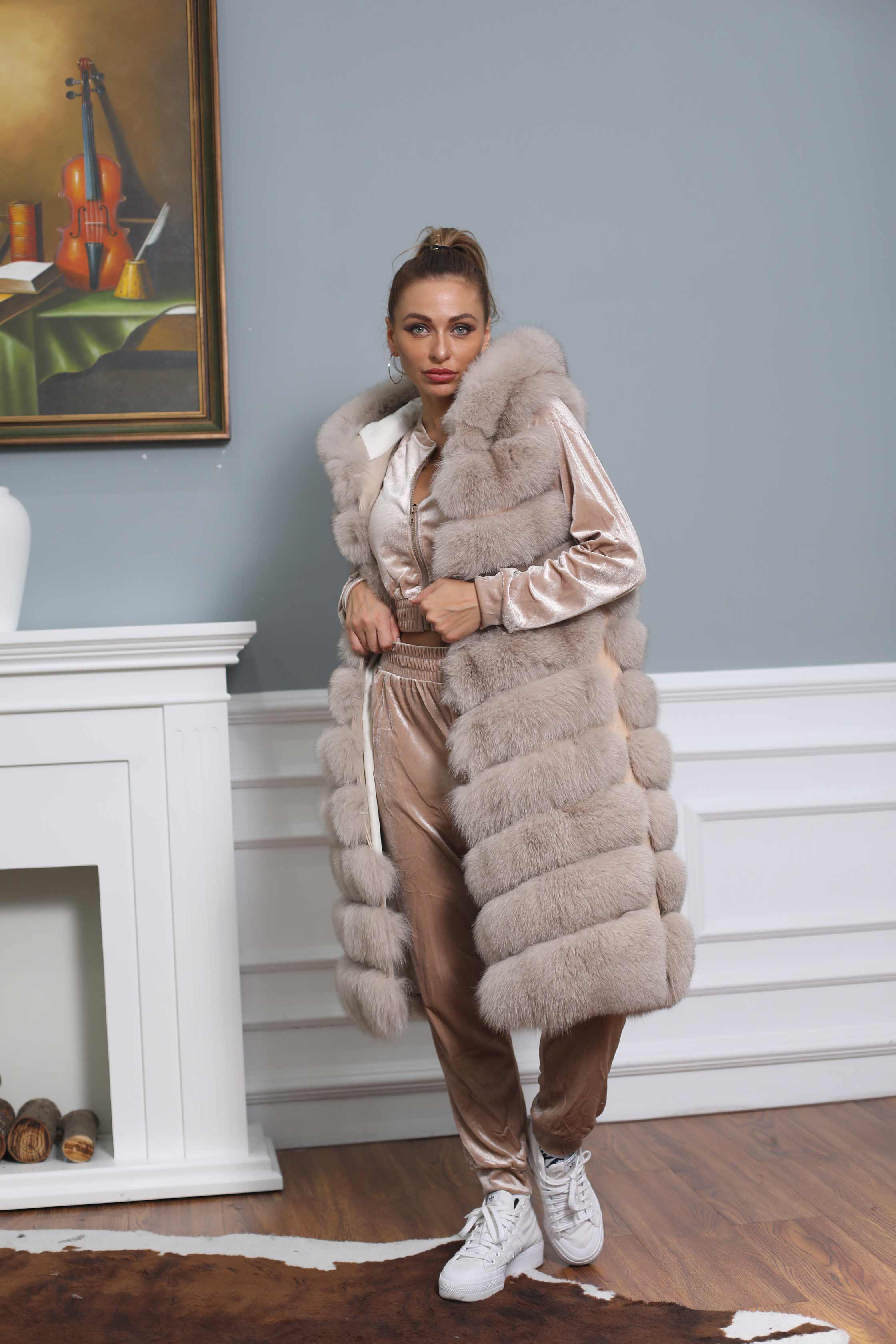 Winter Women Fox Fur Gilet Warm Long Soft Comfortable Outwear Vest For Female - Janefur