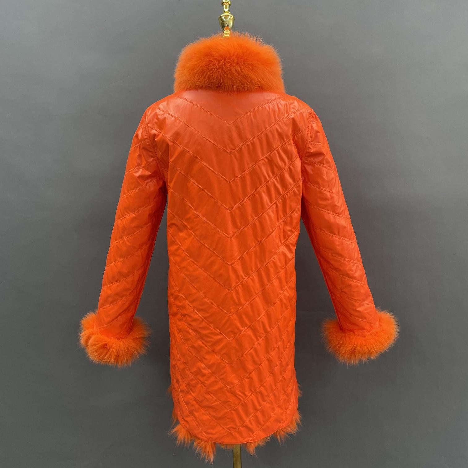 Reversible Long Jacket With Fox Fur And Diagonal Stripes - Janefur