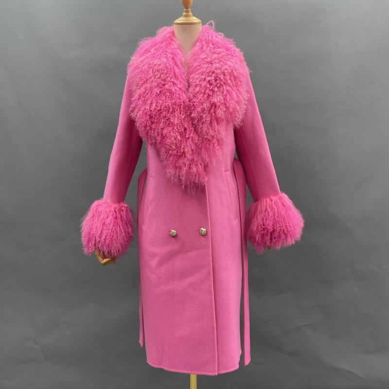 Cashmere Coat With Wool Collar And Buttons - Janefur