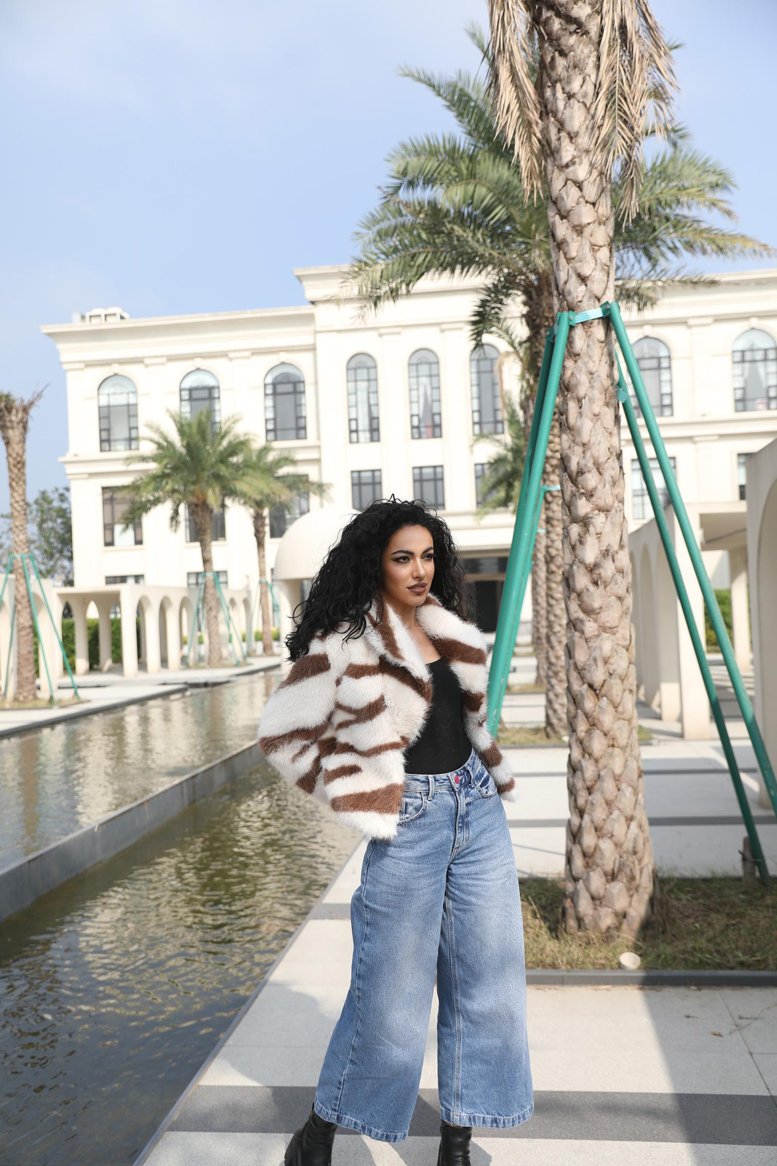 Faux Fur Coat Women's Eco Friendly Faux Fur Zebra Pattern Short Unique Casual Jacket - Janefur