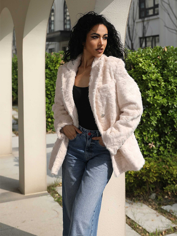 Faux Wool Jacket Women's Blazer Sweet and Cool Collar Eco Friendly Wool Coat - Janefur