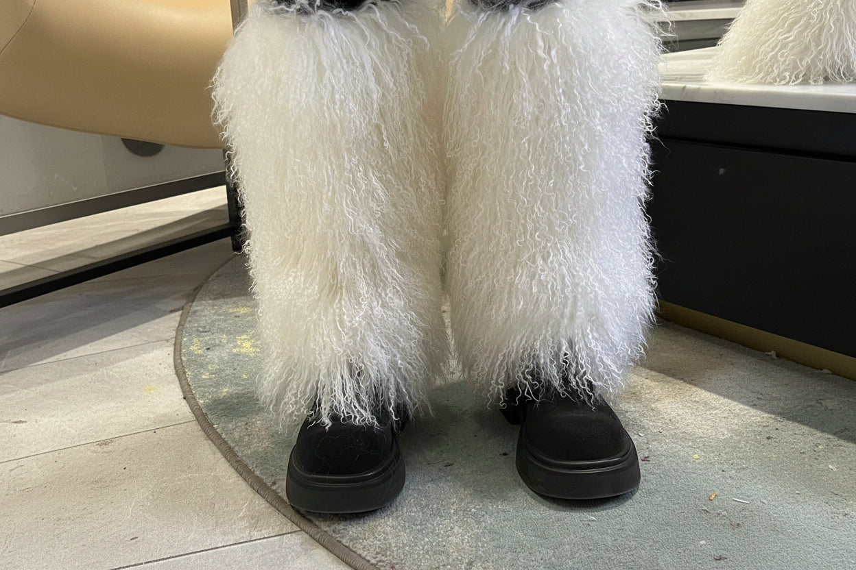 Janefur Wool Leg Knee Warmers White