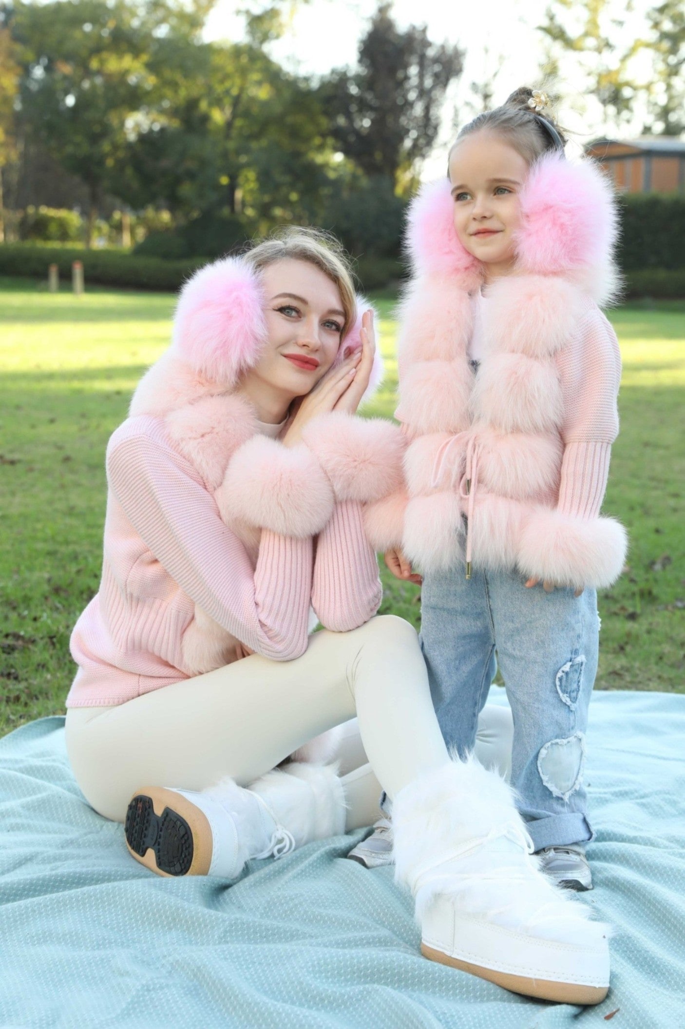 Parent-child Model Fox Fur Earmuffs for Fall and Winter - Janefur