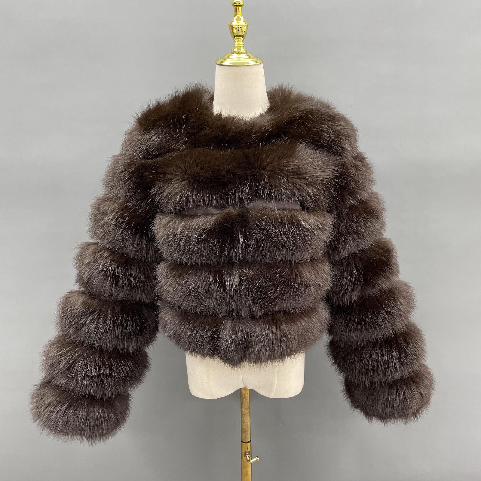 Women's Short Striped Faux Fur Coat Eco Fur Jacket - Janefur