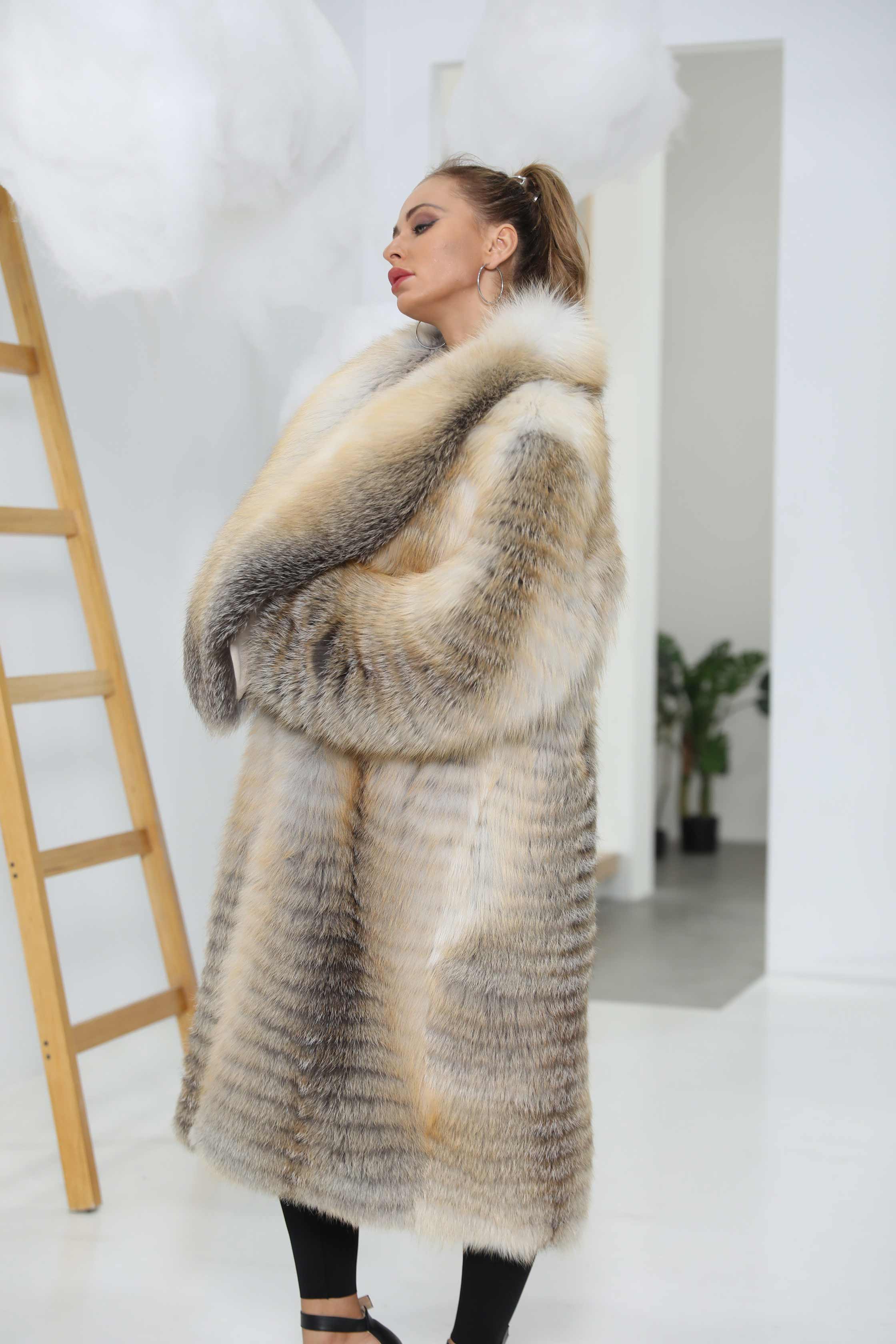 Women's Winter Windproof Fox Fur Coat Long Style - Janefur