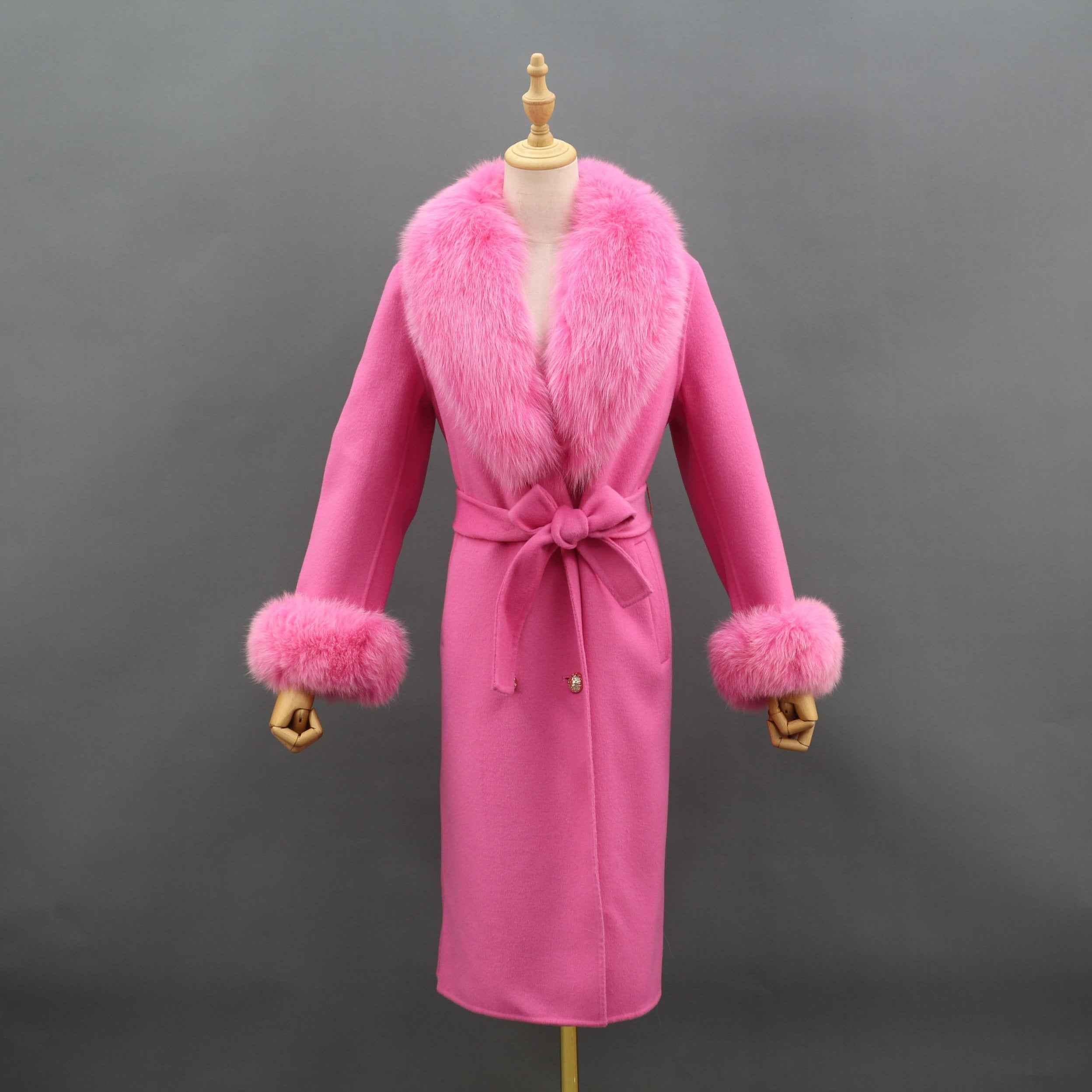 Women's Large Fox Fur Lapel Warm Cashmere Jacket - Janefur
