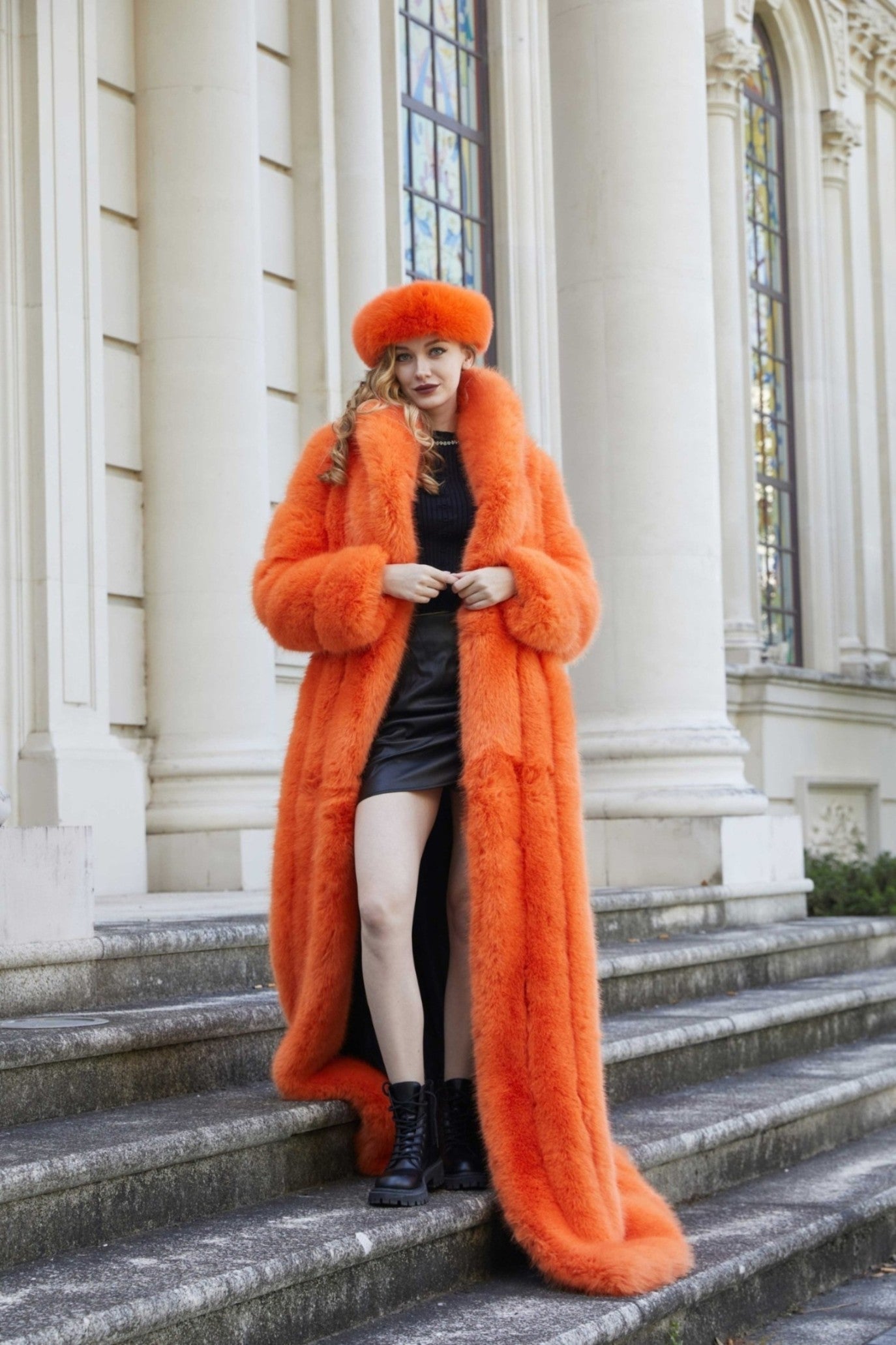 Women's Fox Eco Fur Faux Fur Extra Long Coat - Janefur