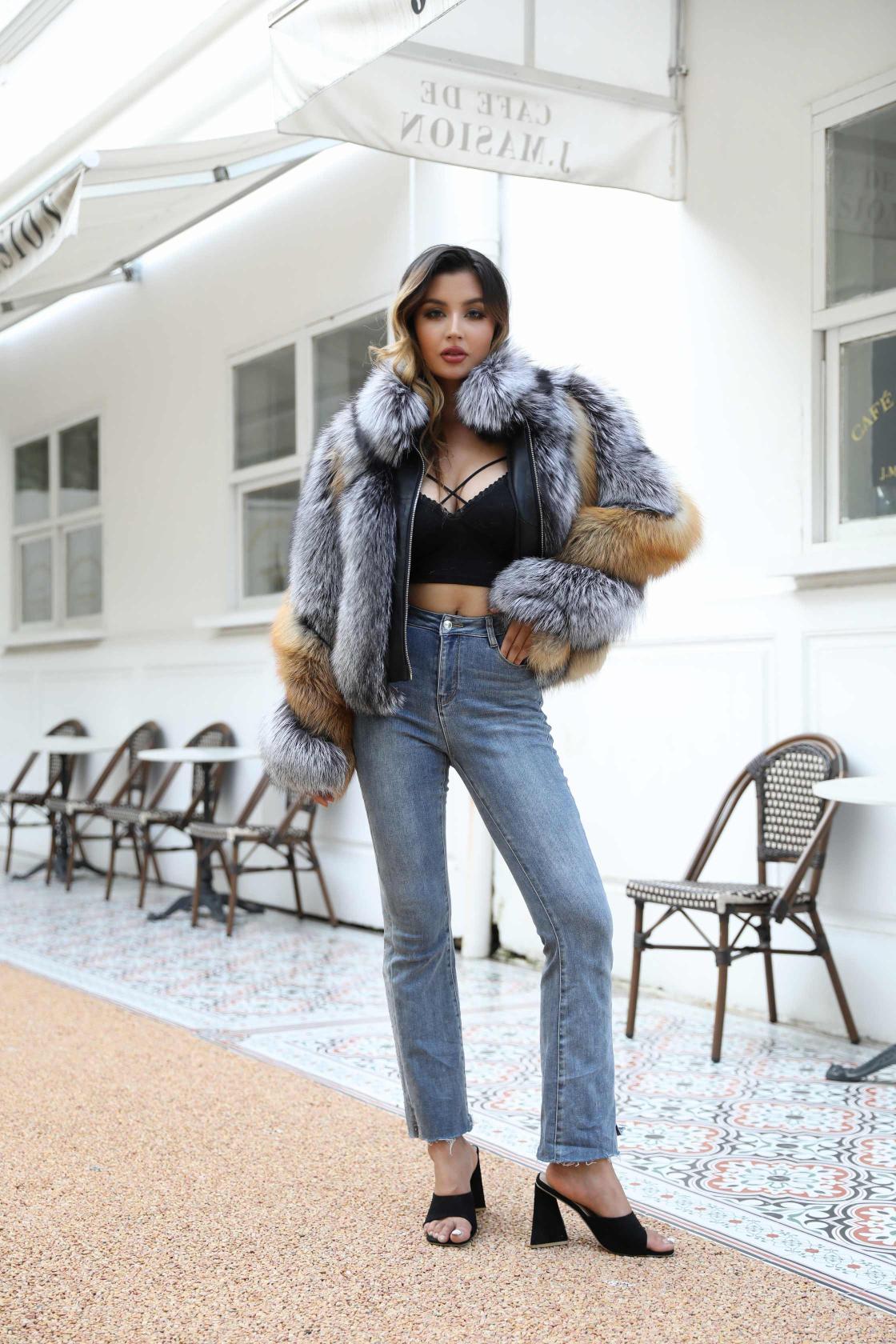 Red Fox Silver Fox Mock Neck Zipper Winter Women's Clothing - Janefur